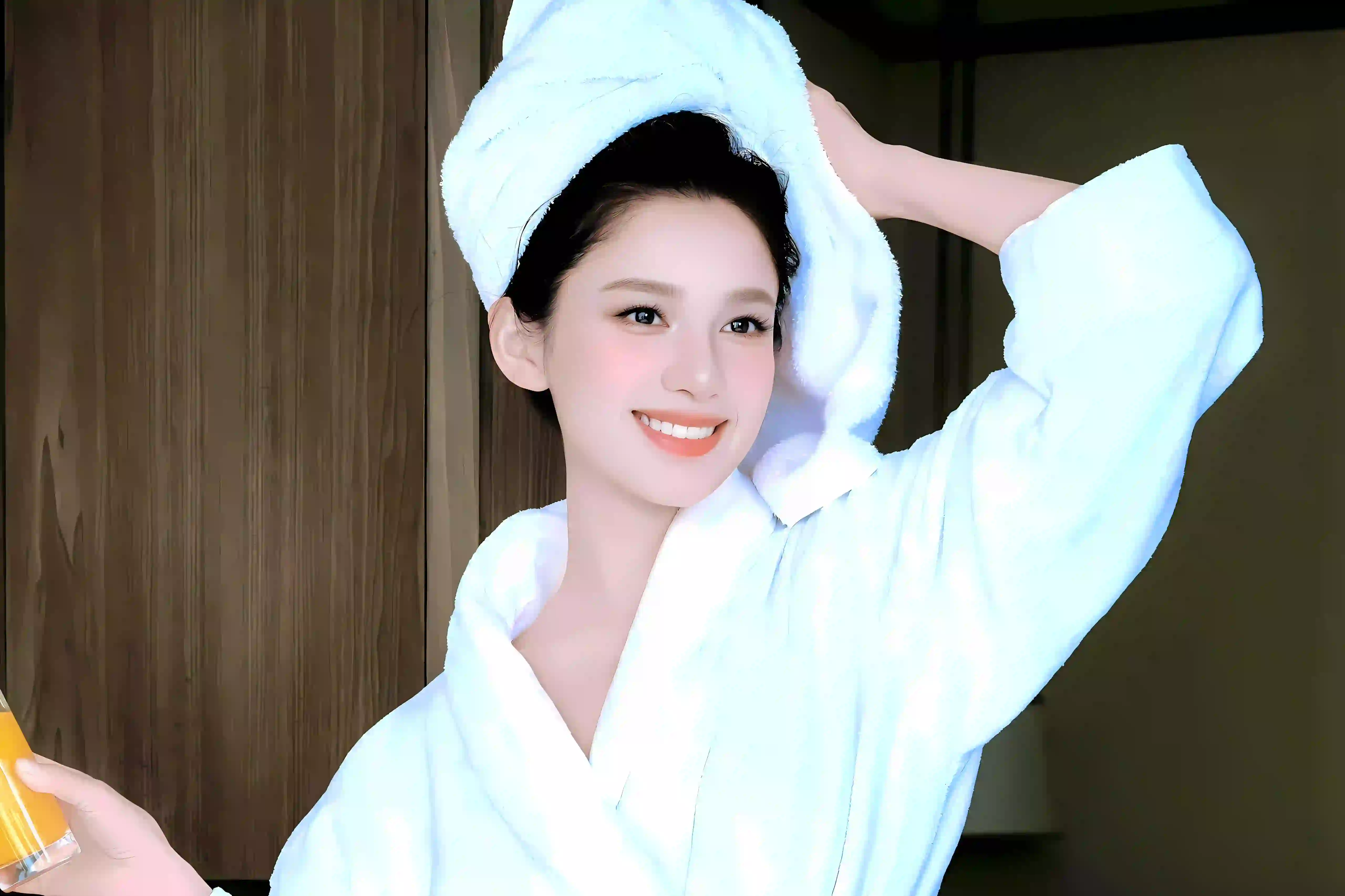 长发清纯美女 美女明星 张婧仪 浴袍 甜美