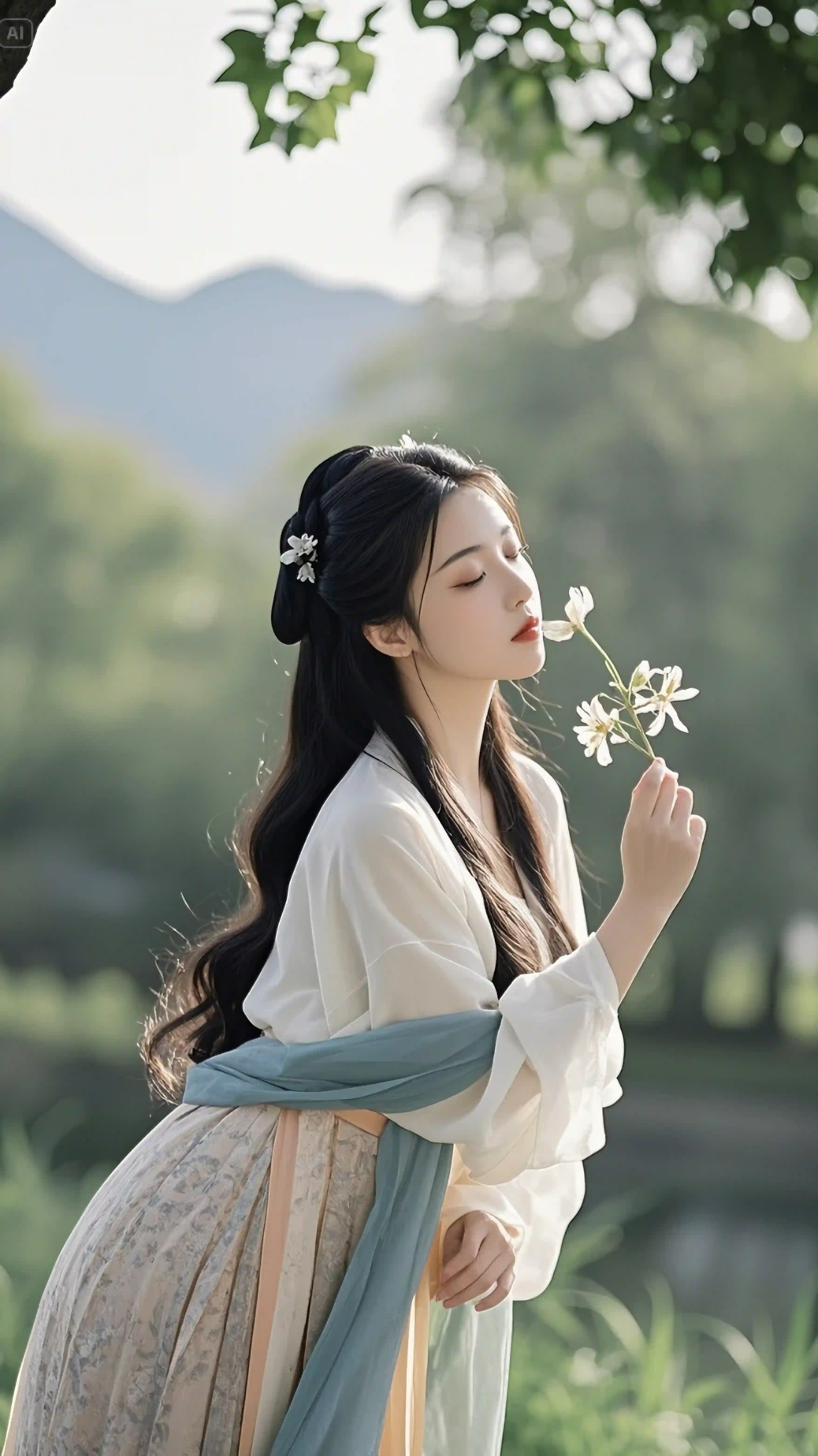 汉服美女 古风美女 汉服古风 长发美女 户外 花