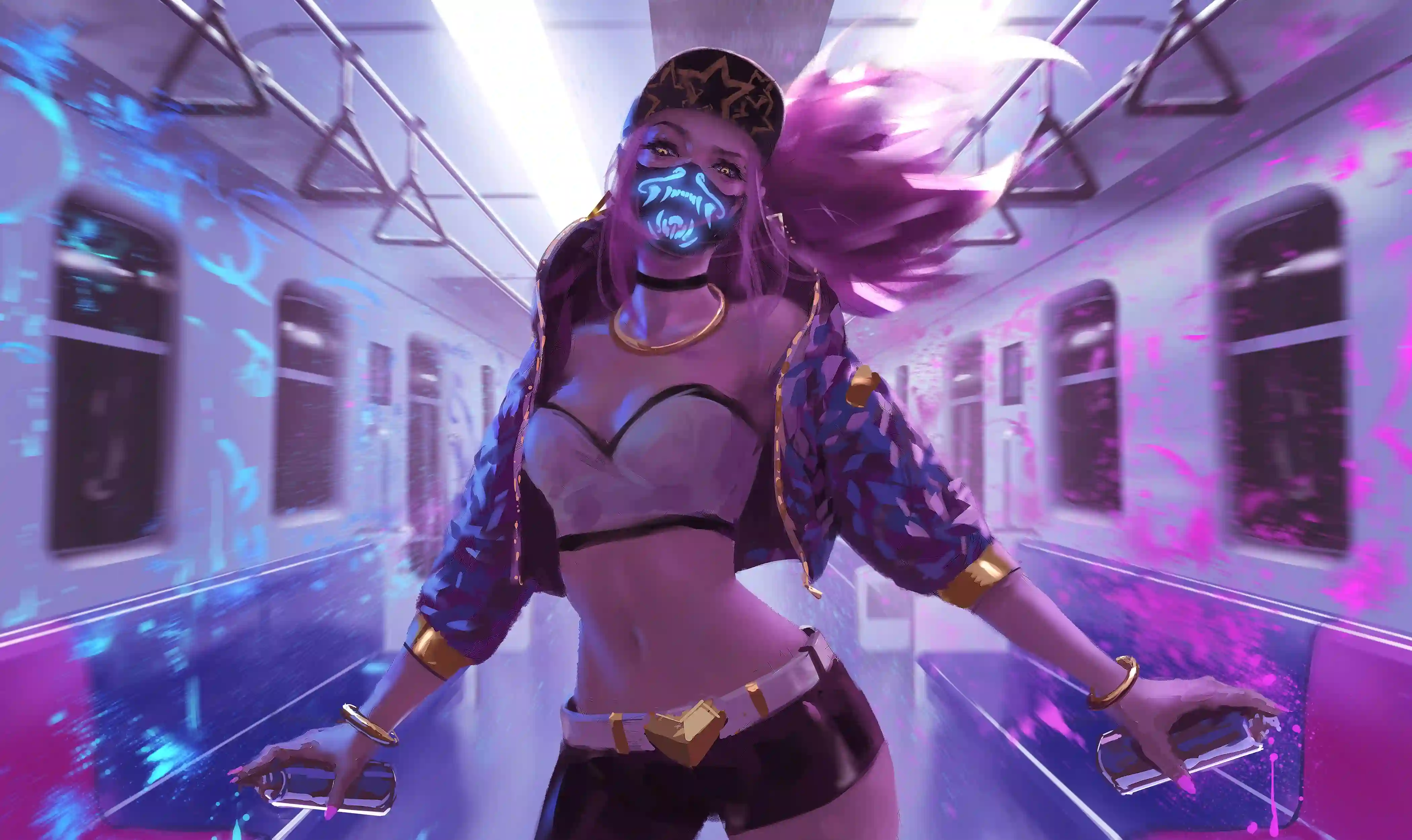 Akali 4k动漫壁纸 地铁 绚丽多彩 长发女孩 wlop