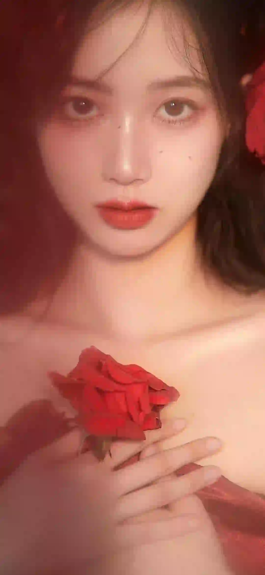 手拿玫瑰花大长发女孩 性感美女