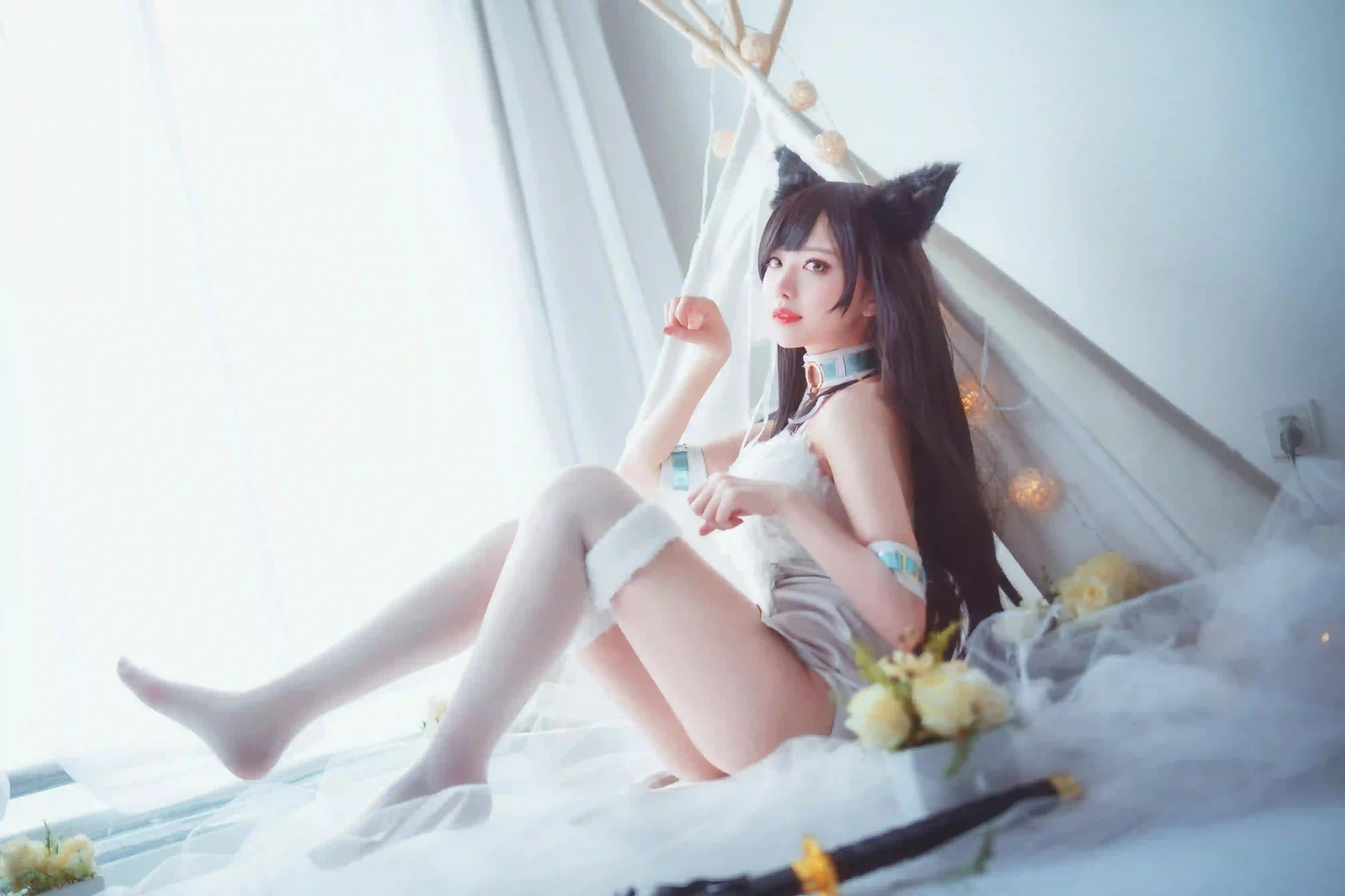 Coser 长发美女 丝袜美腿 白色丝袜 大长腿