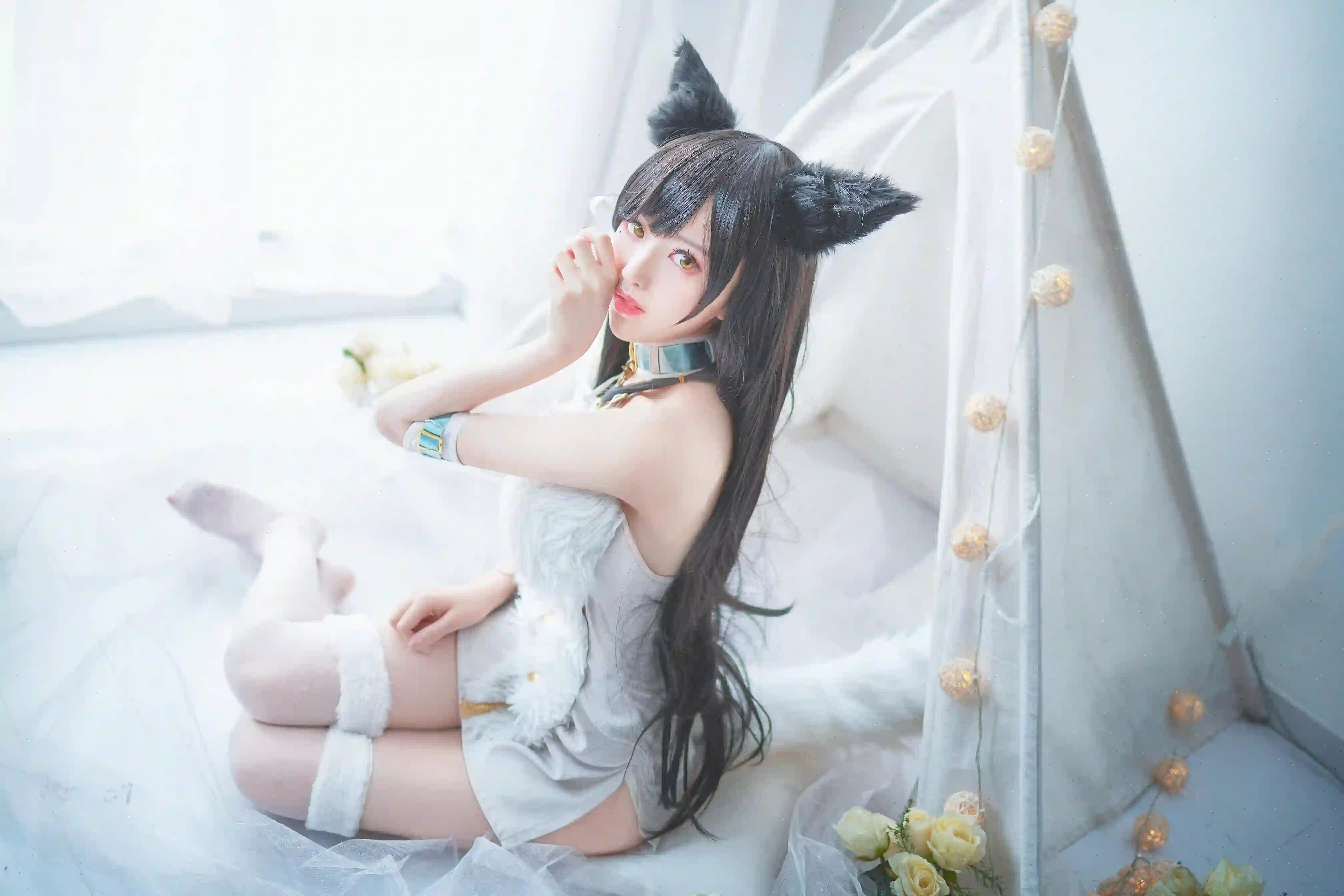 Coser 长发美女 丝袜美腿 白色丝袜 可爱