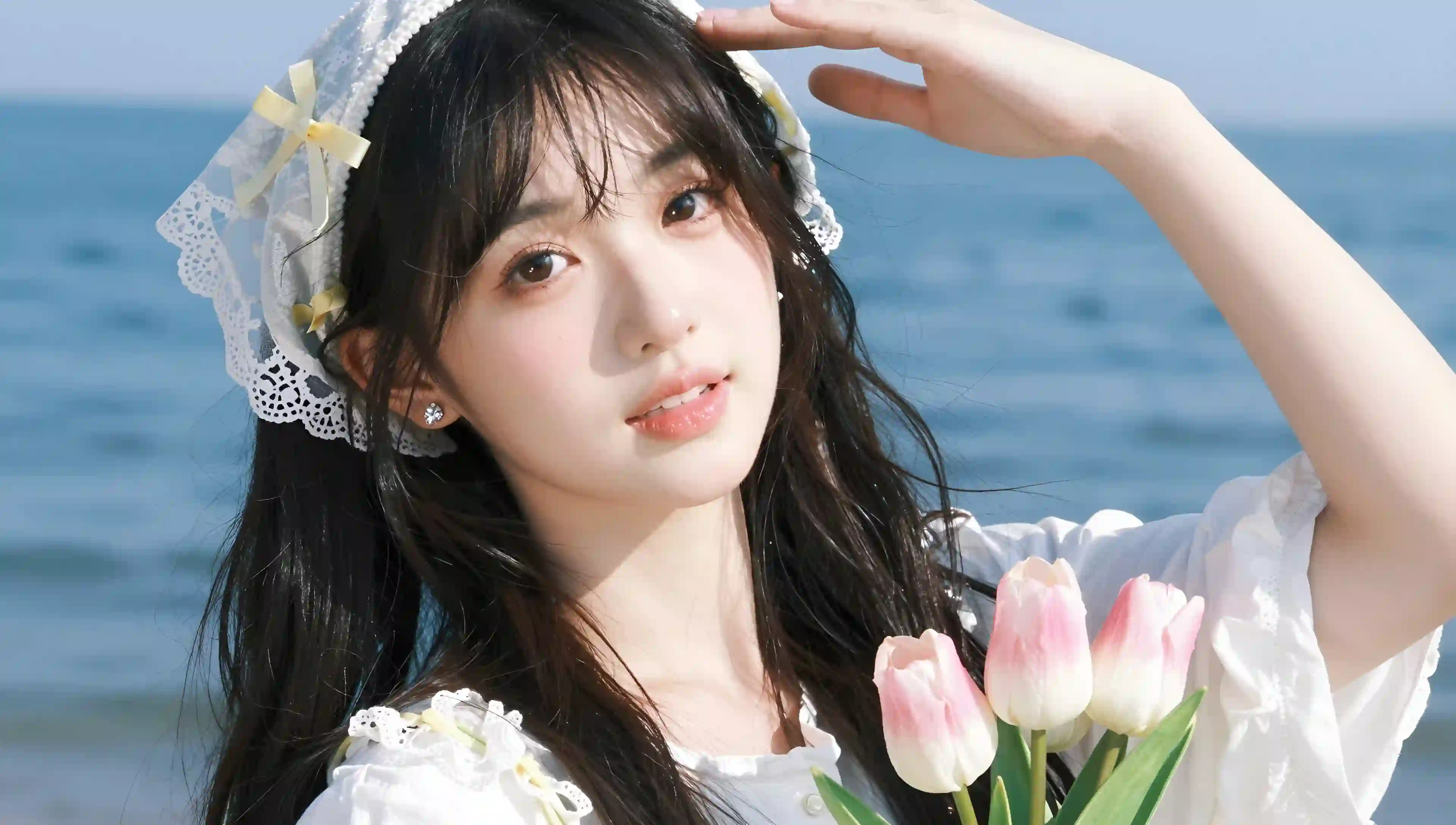 海边 少女 郁金香 清新 唯美 夏日 人像