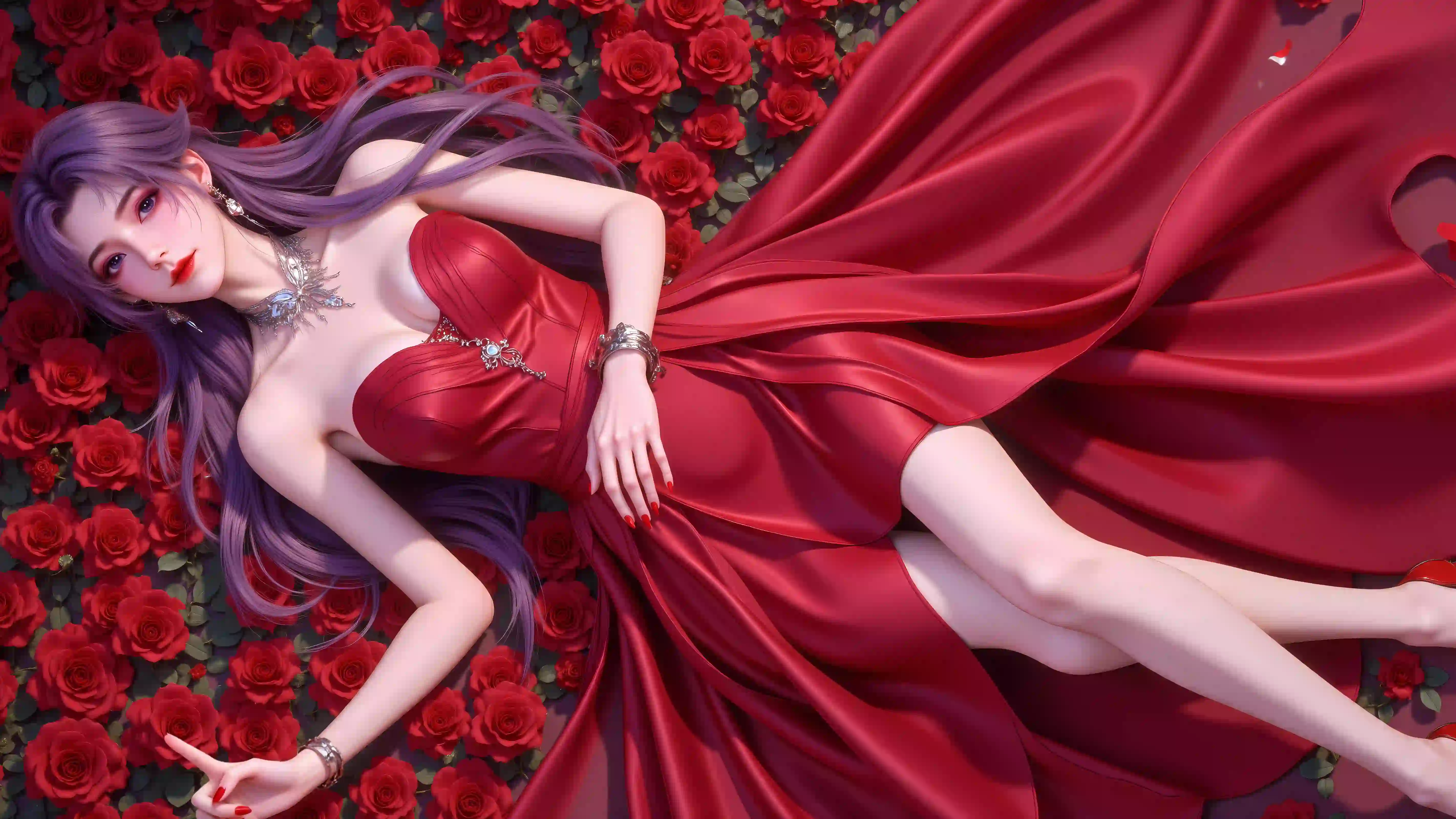 云霄 国漫 红色长裙 性感美女 长腿美女