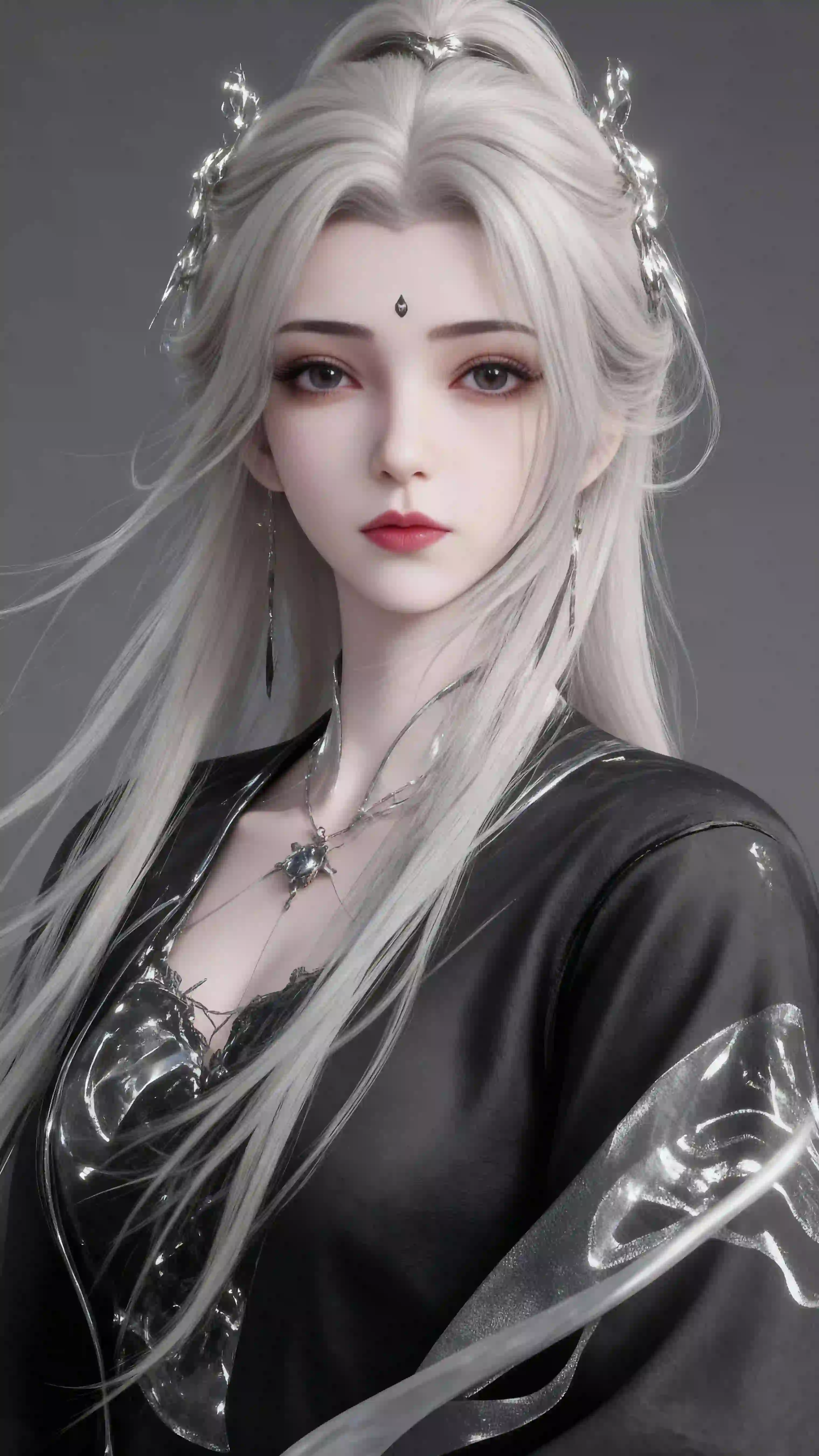 银发李慕婉 古风美女 黑色汉服