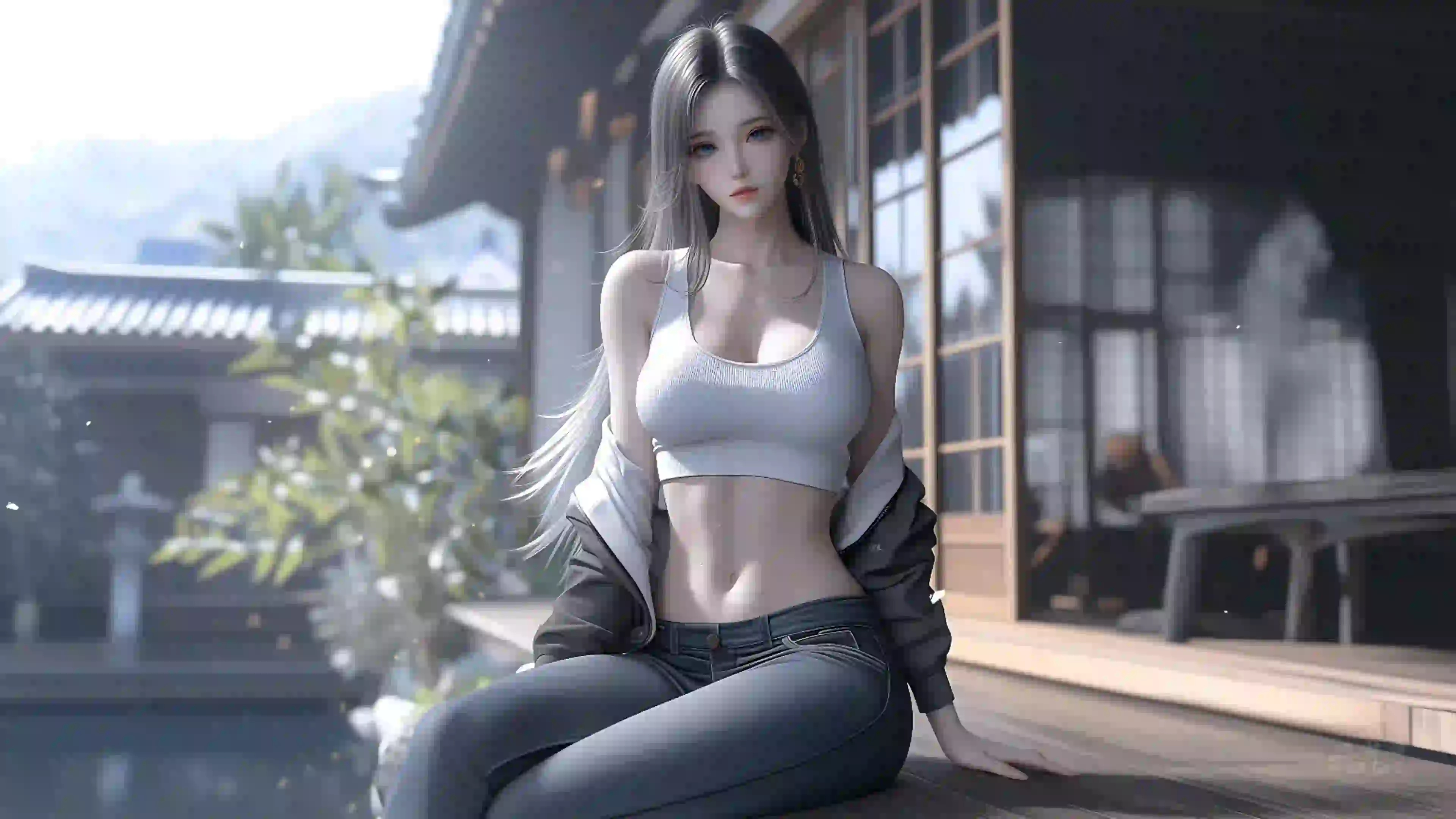 ai 长发美女 白色吊带装 性感美女