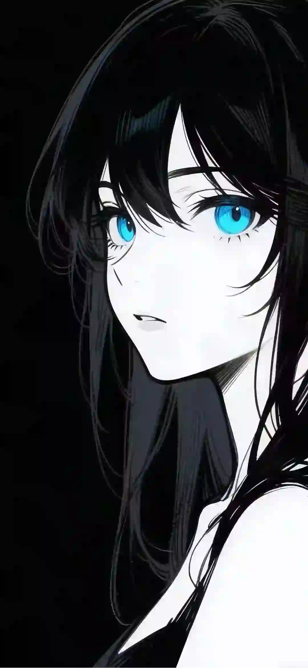 动漫女孩 二次元女孩 蓝色眼镜 黑白风格