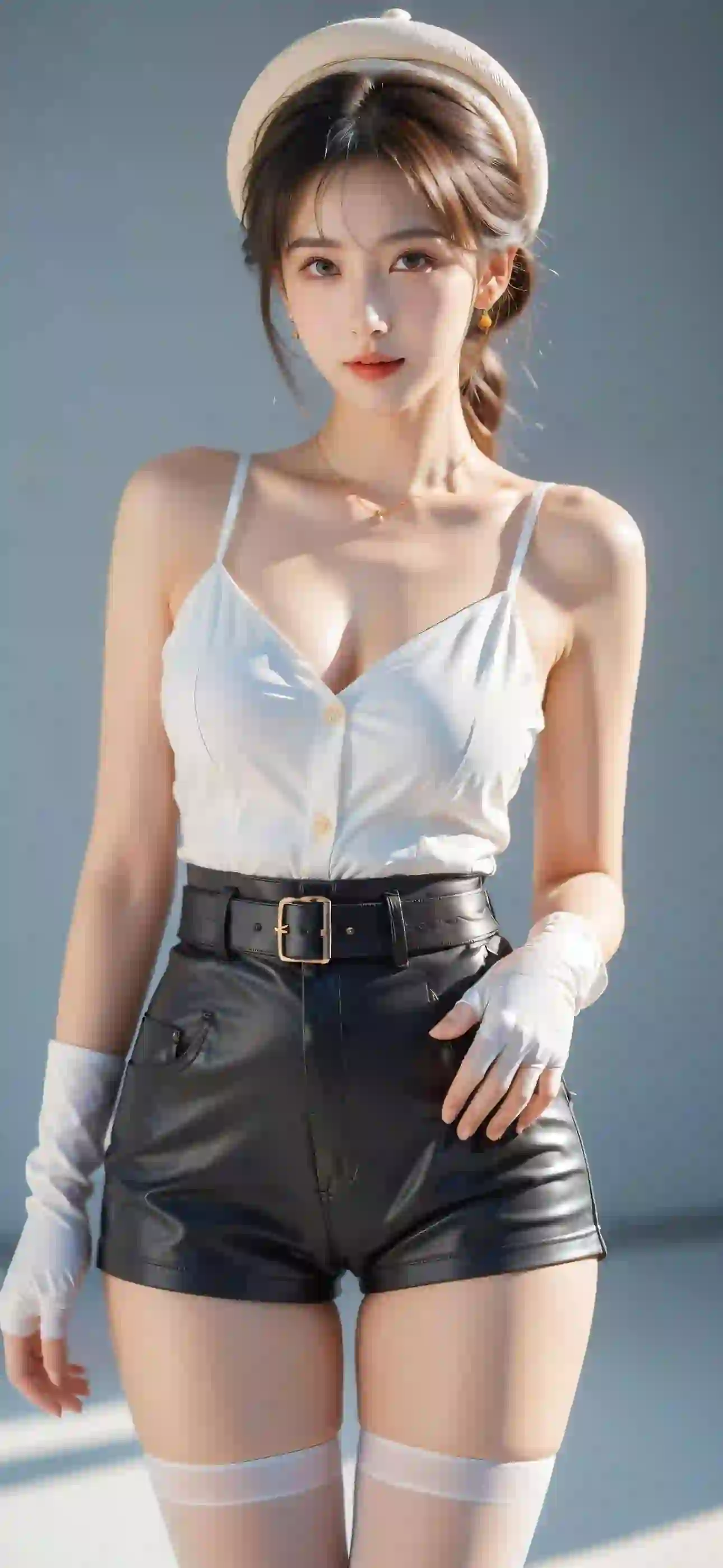 长发美女 吊带美女 白色丝袜 白丝