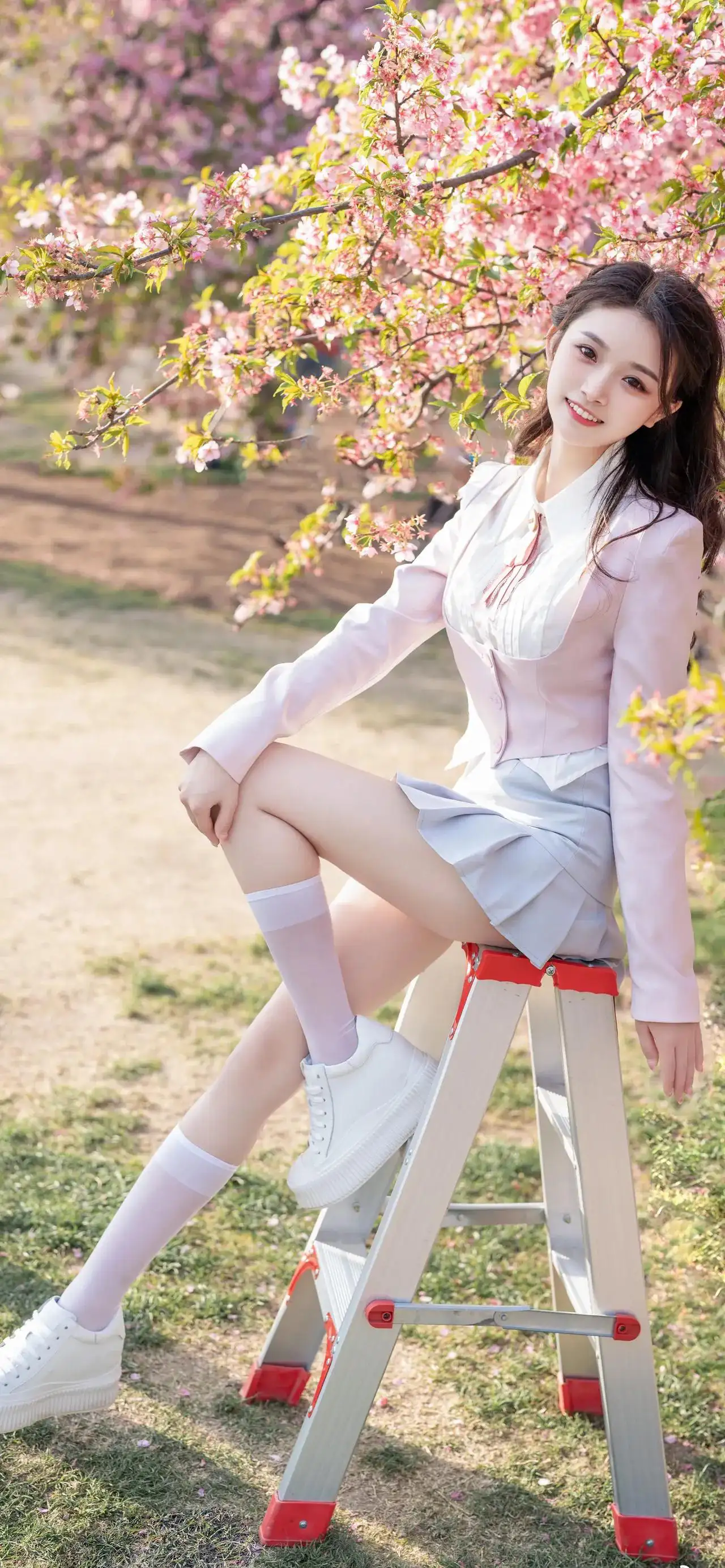 粉色系长发jk美女｜可爱｜户外