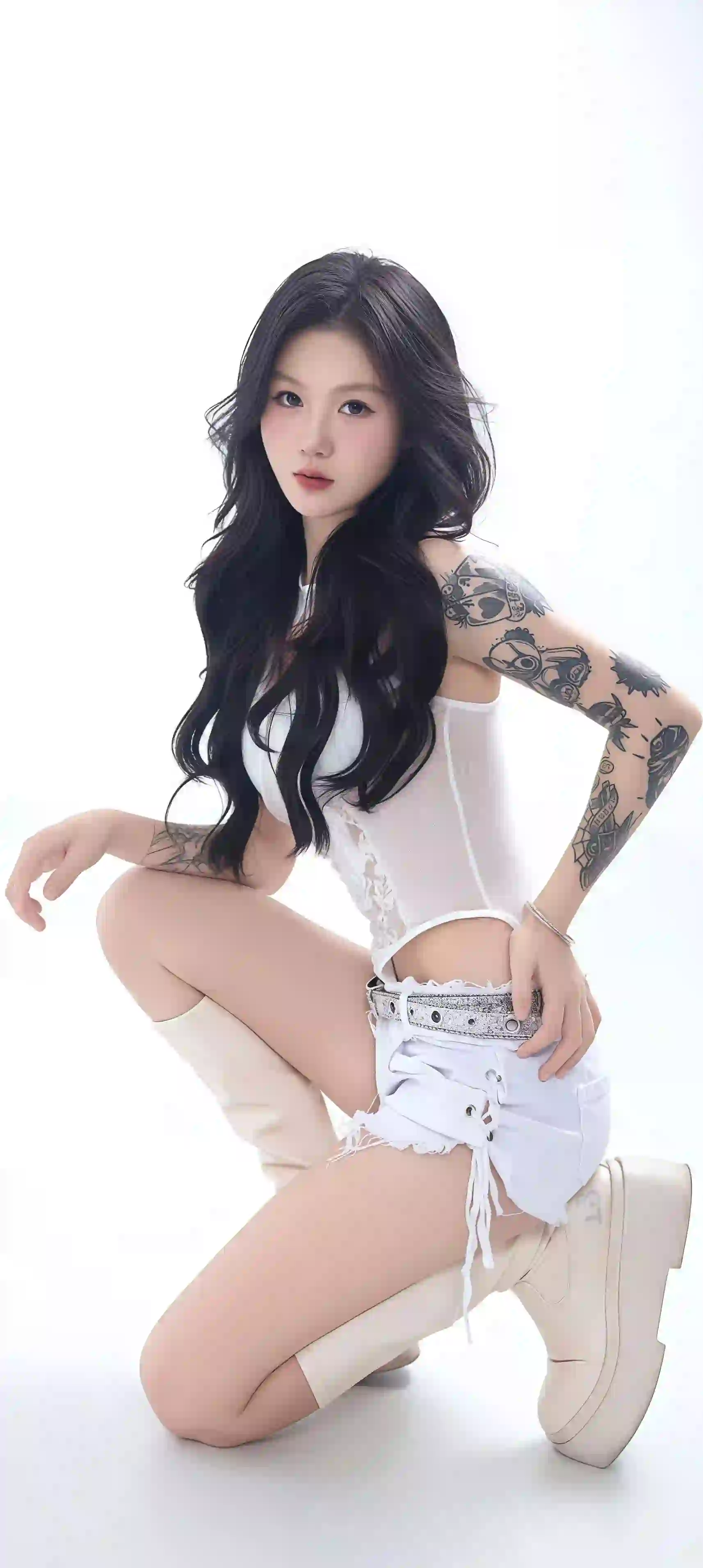个性 长发美女 纹身 个性穿搭 卷发