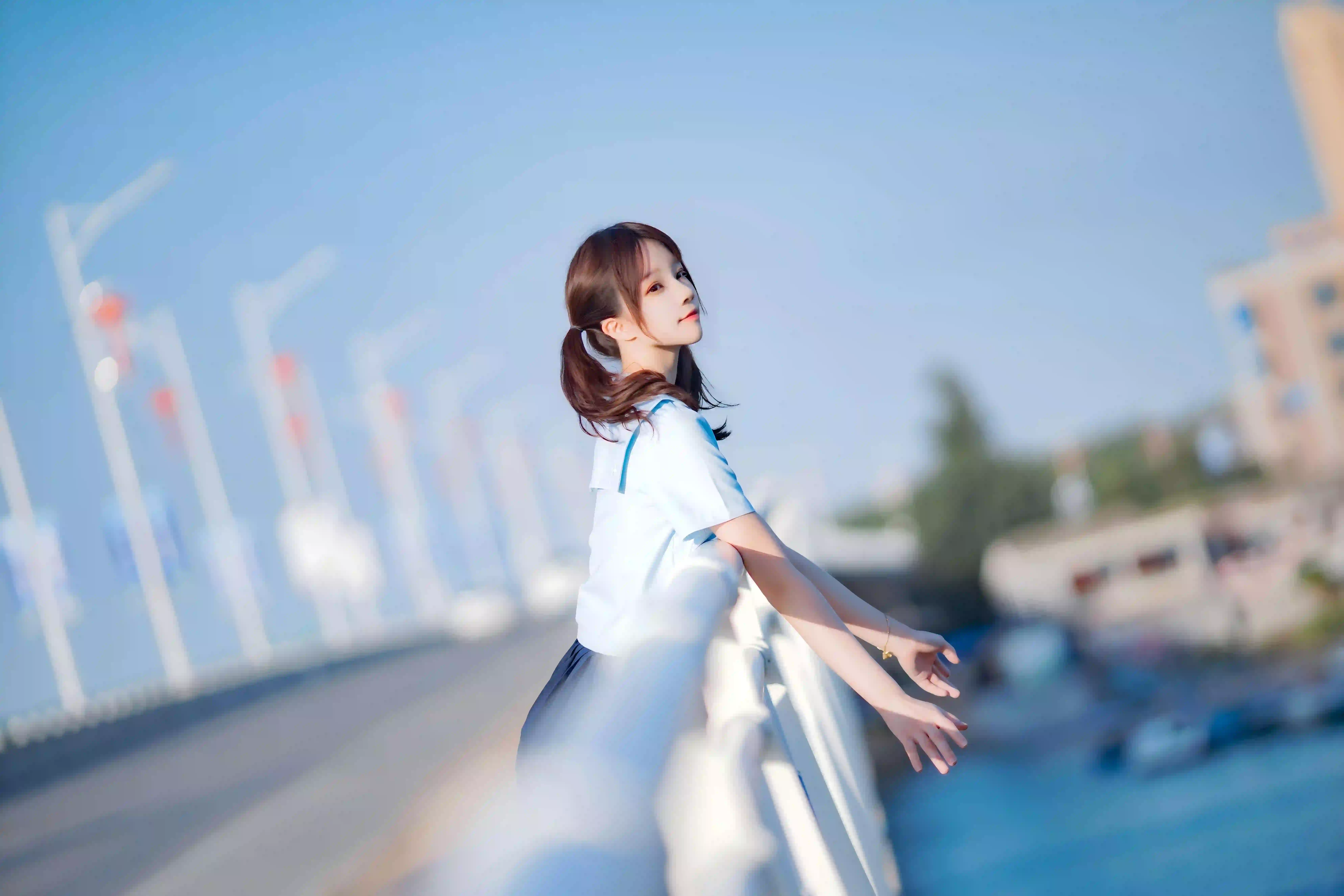 jk美女 户外写真 双马尾女孩 小清新 4