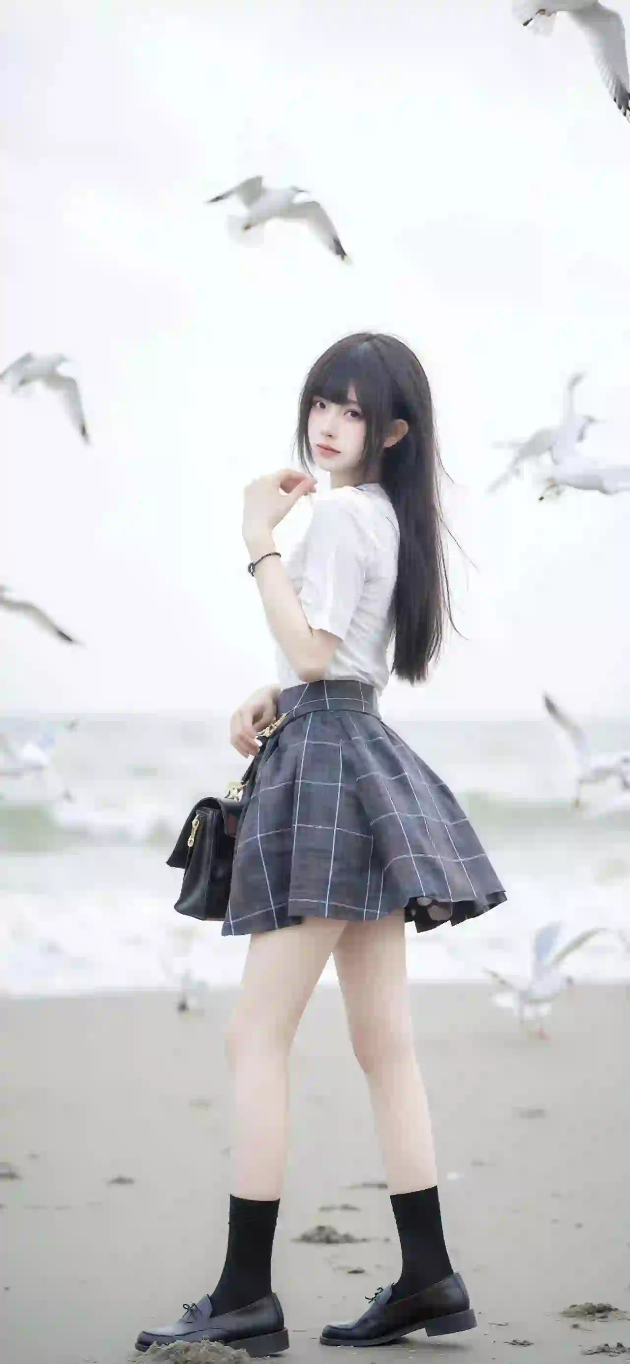 jk美女 户外 海鸥 长发jk美女 长腿美女