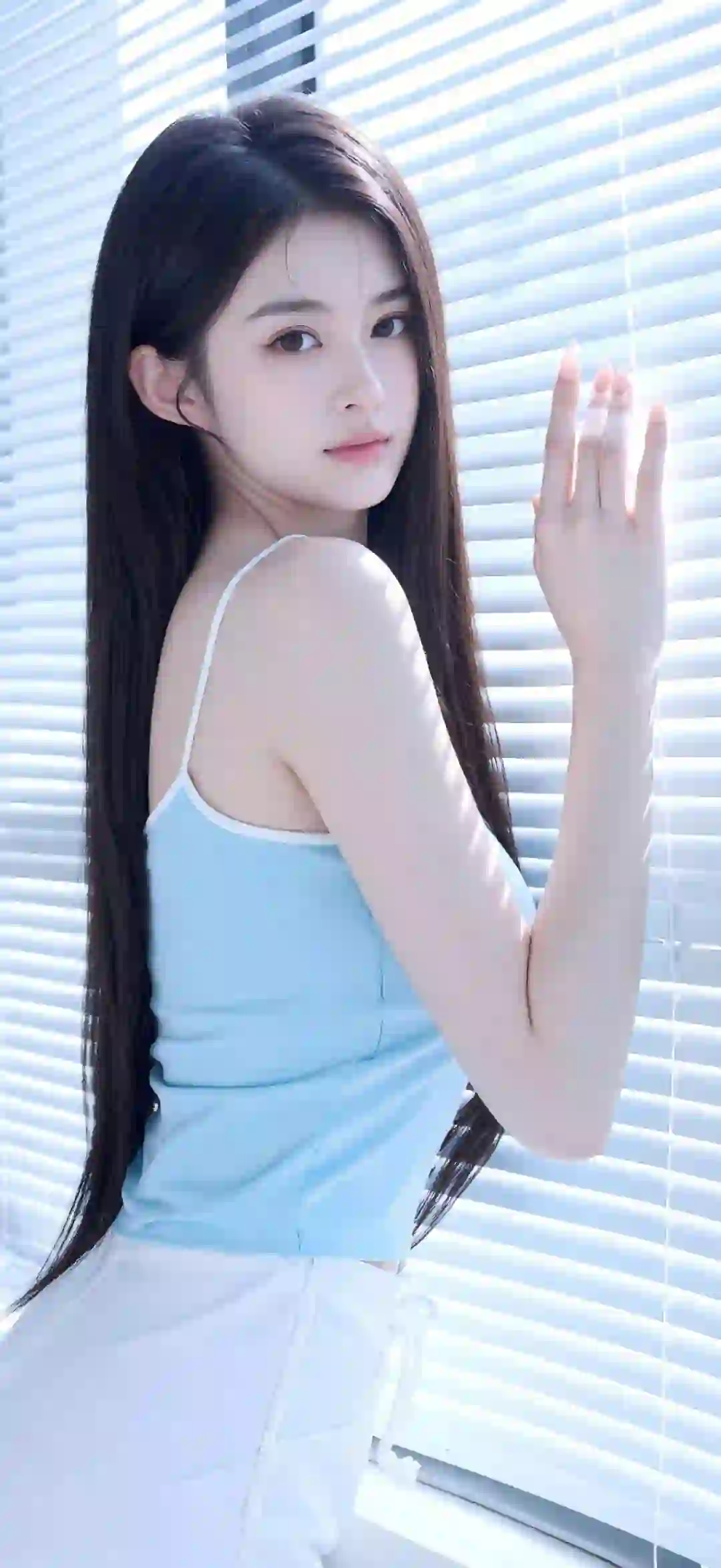 纯欲美女 蓝色衣服 吊带美女 居家 