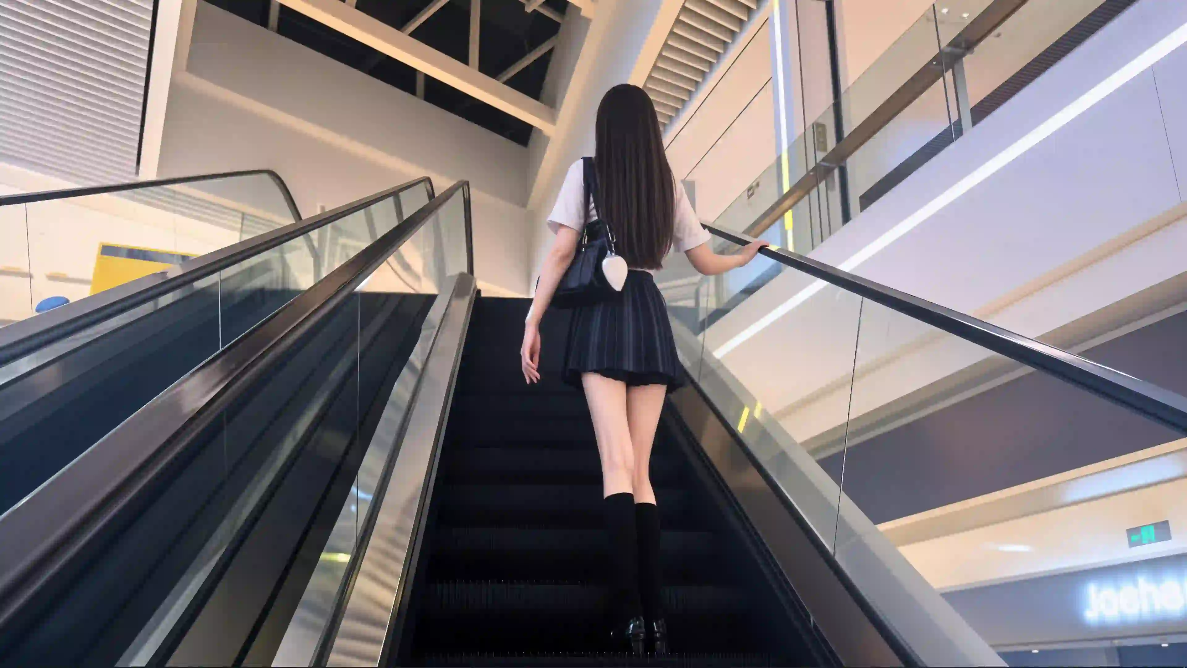 电梯美女 jk短裙 户外 商城