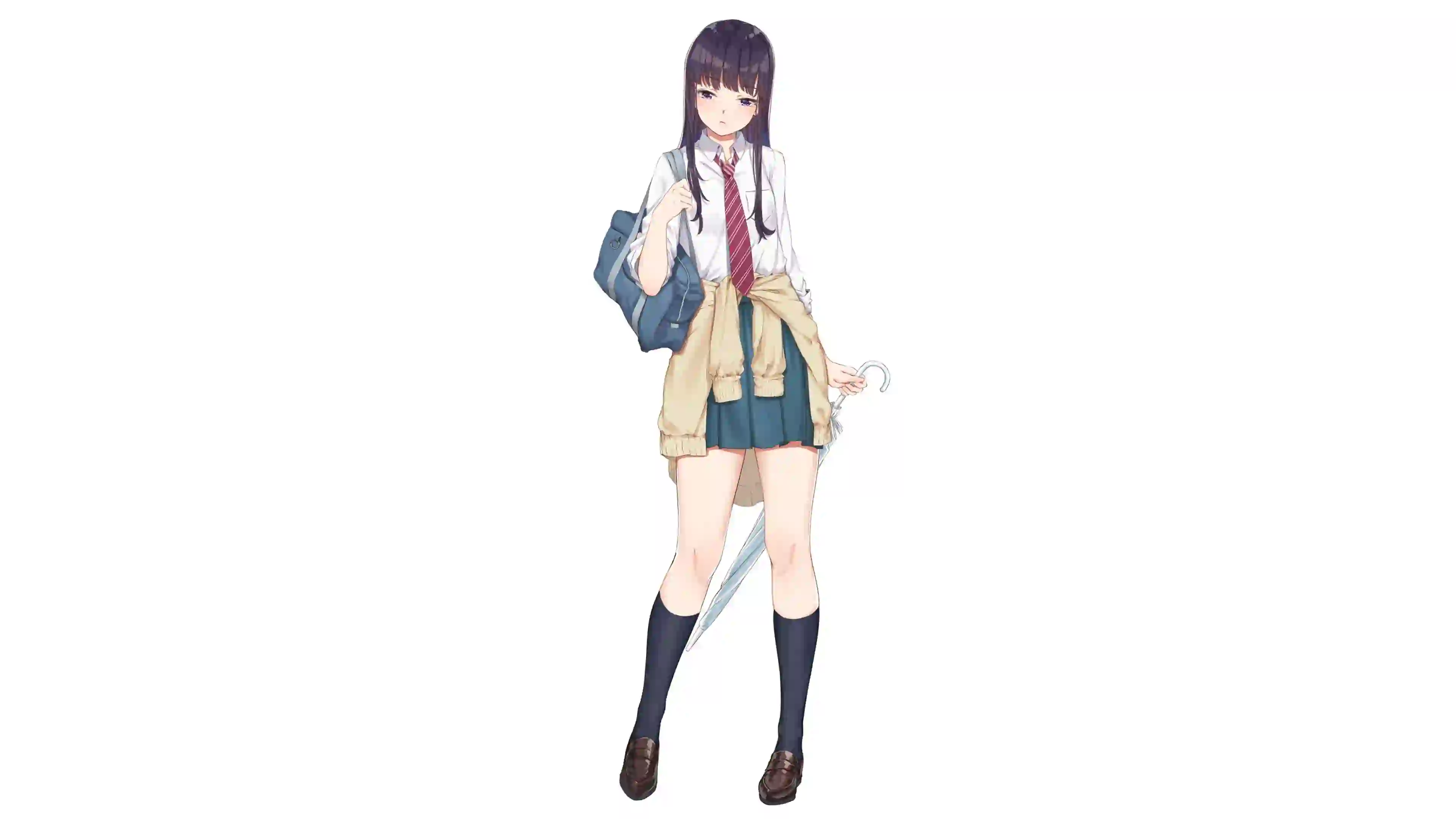 创意壁纸 二次元女孩 纯色背景 白色背景 极简 1