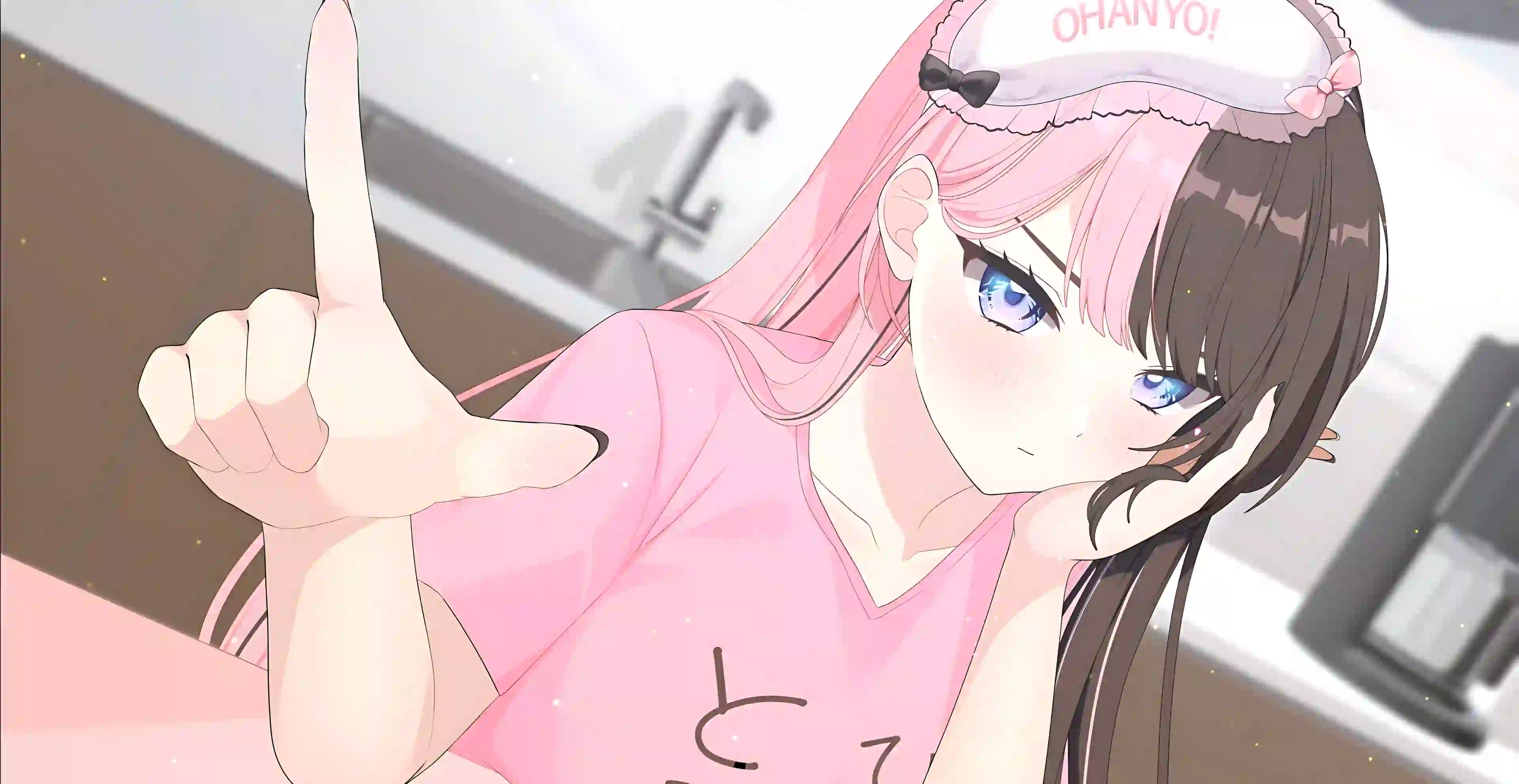 动漫女孩 二次元 黑色头发 粉红色头发