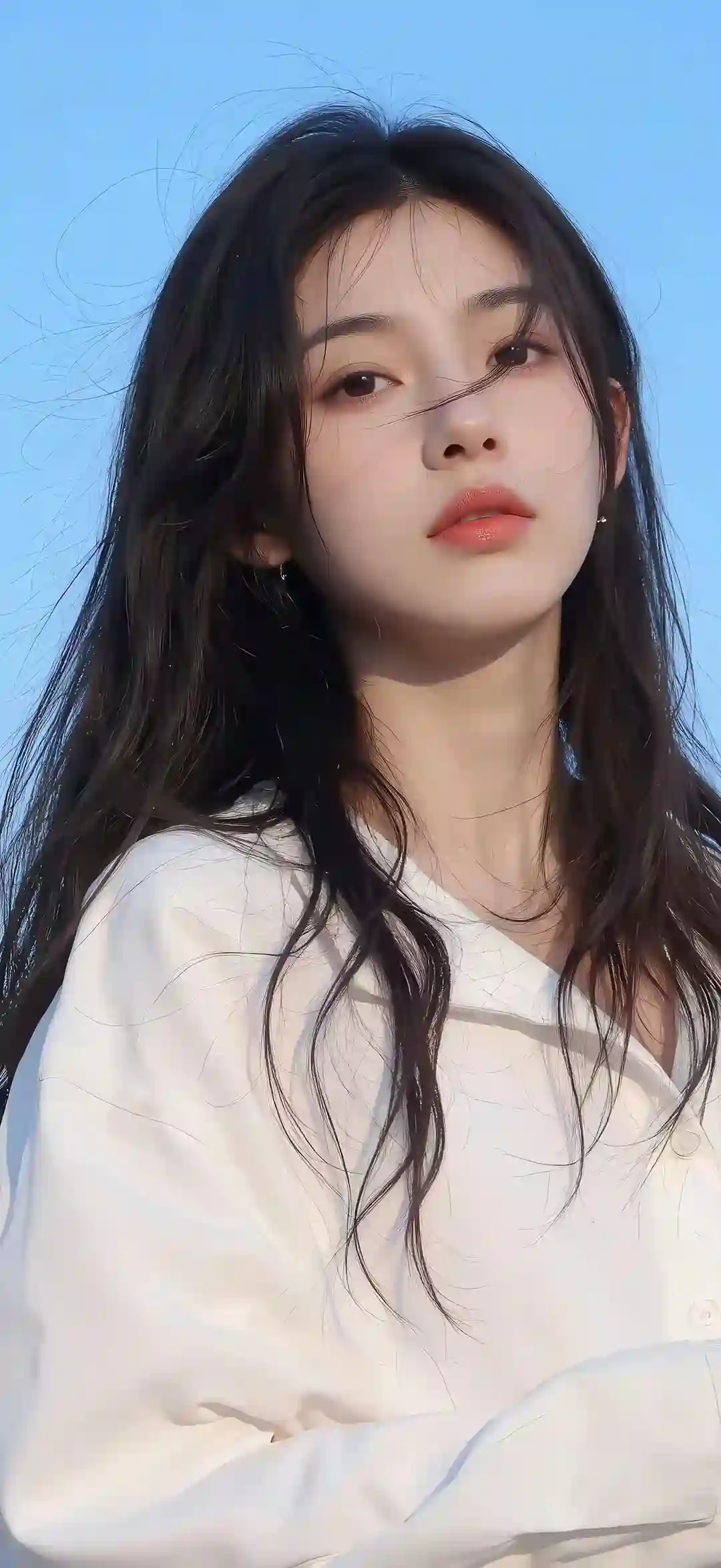 长发清纯美女 户外 白色衬衫