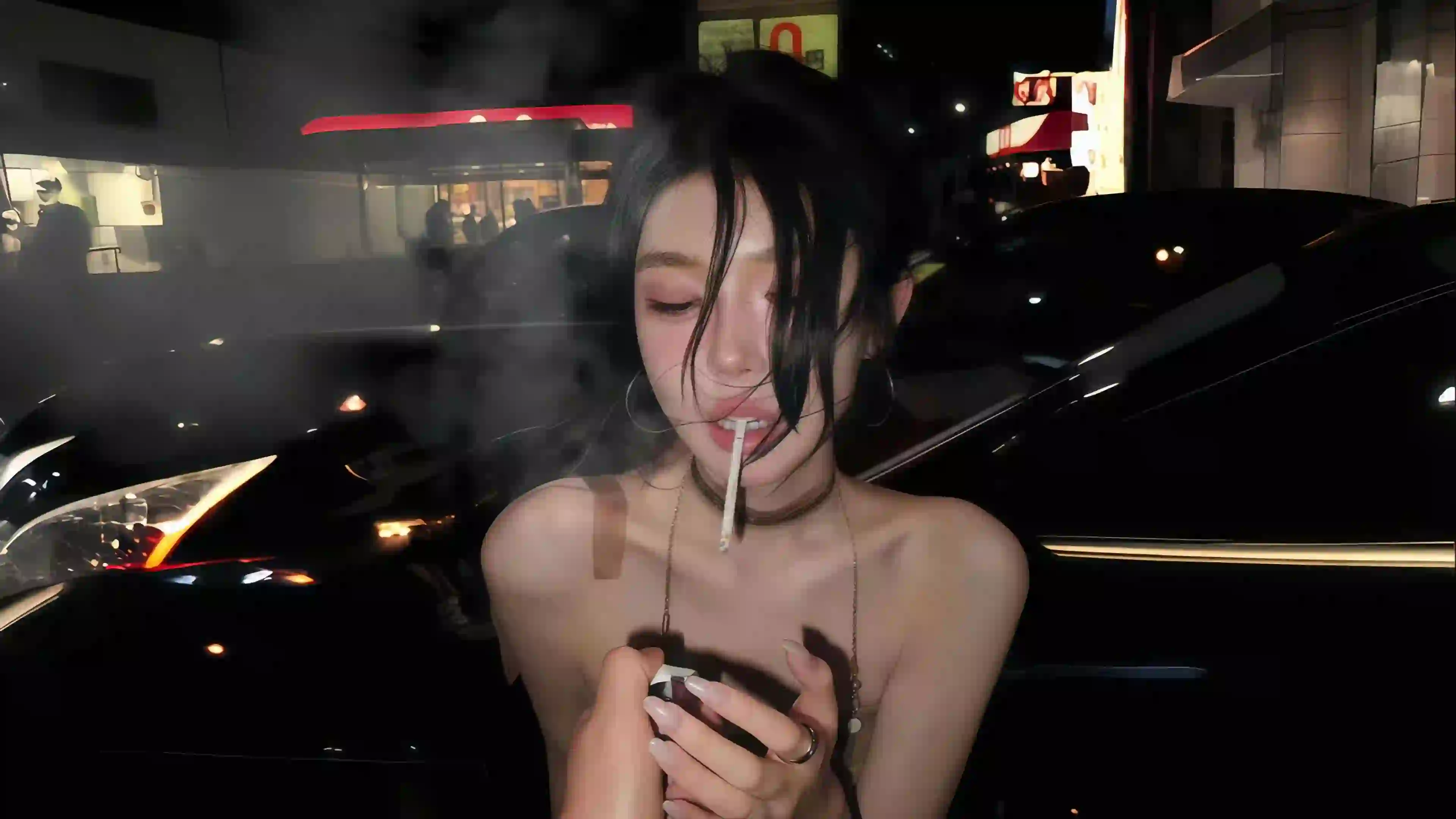 禁止吸烟 吸烟有害健康 长发美女 性感吊带装