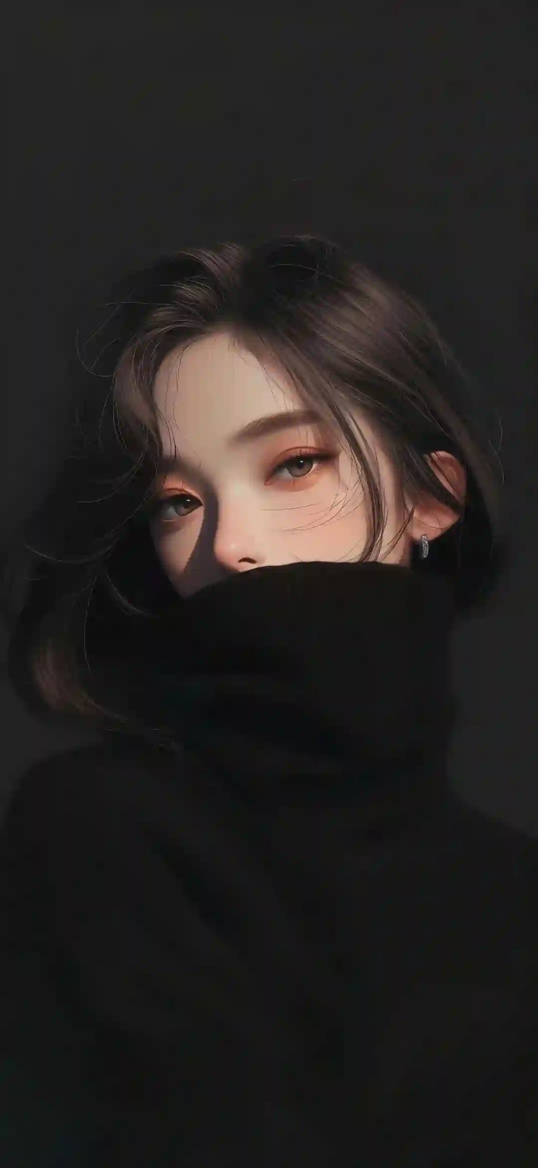遮着嘴的长发ai美女 黑色毛衣