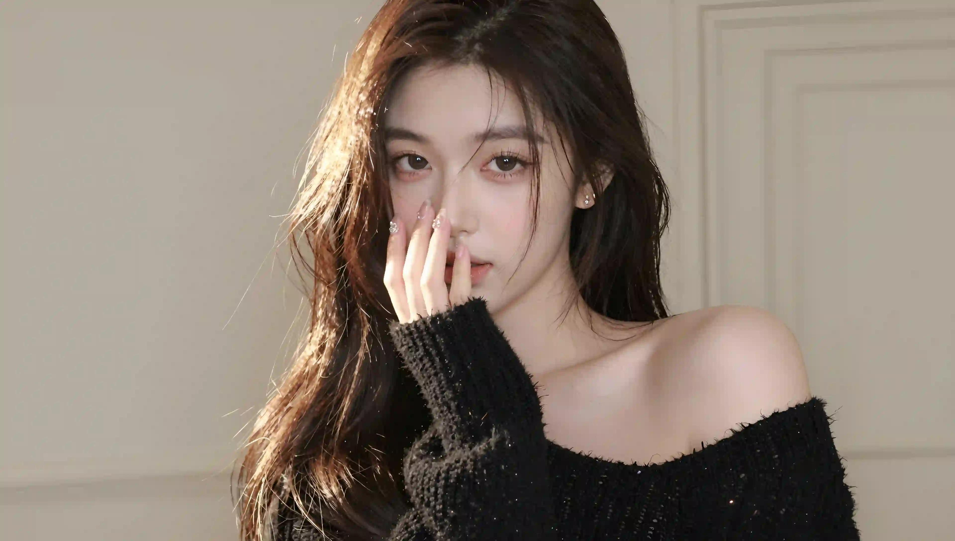 长发女孩 室内写真 美甲 耳环 时尚 唯美