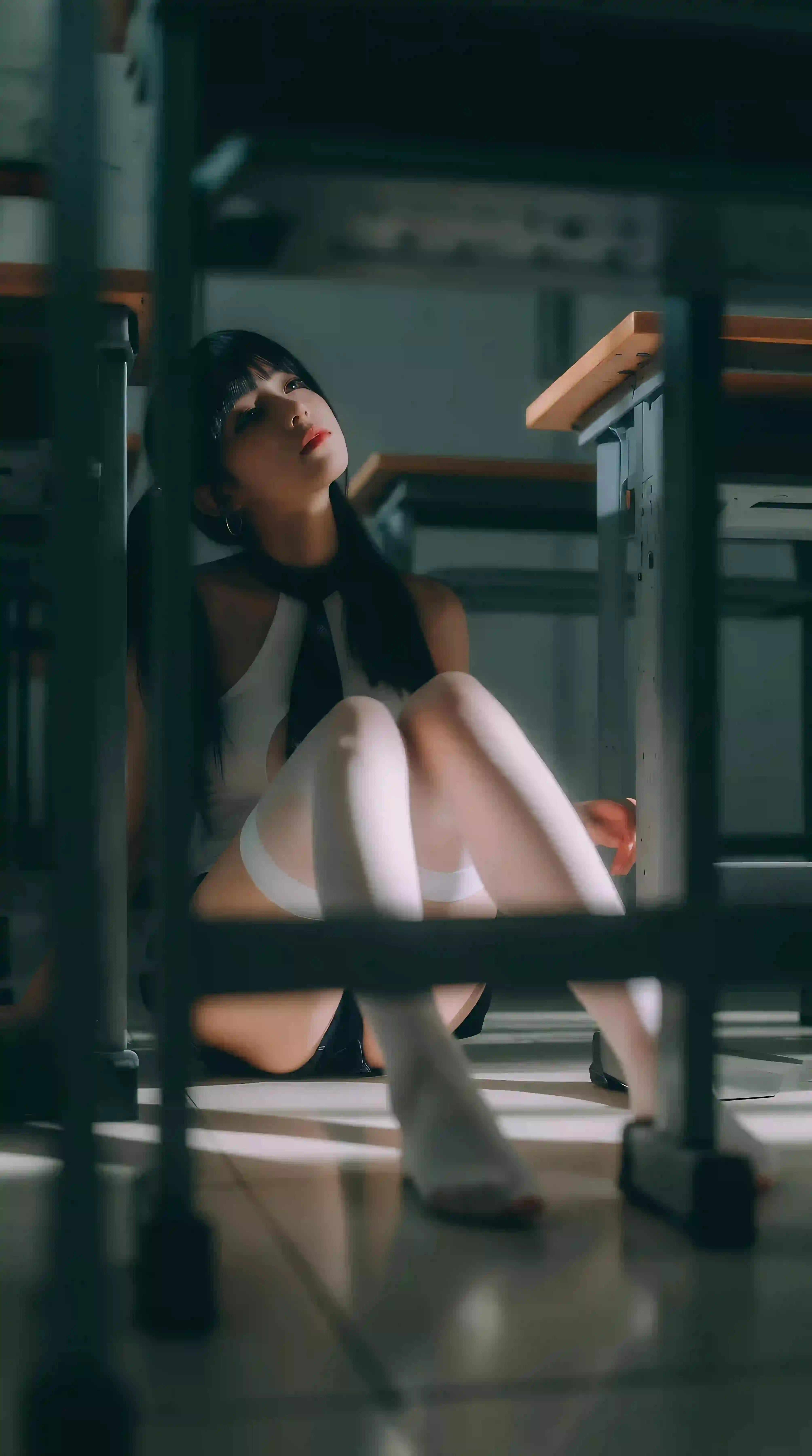 双马尾女孩 长发美女 白色丝袜 小清新 美腿
