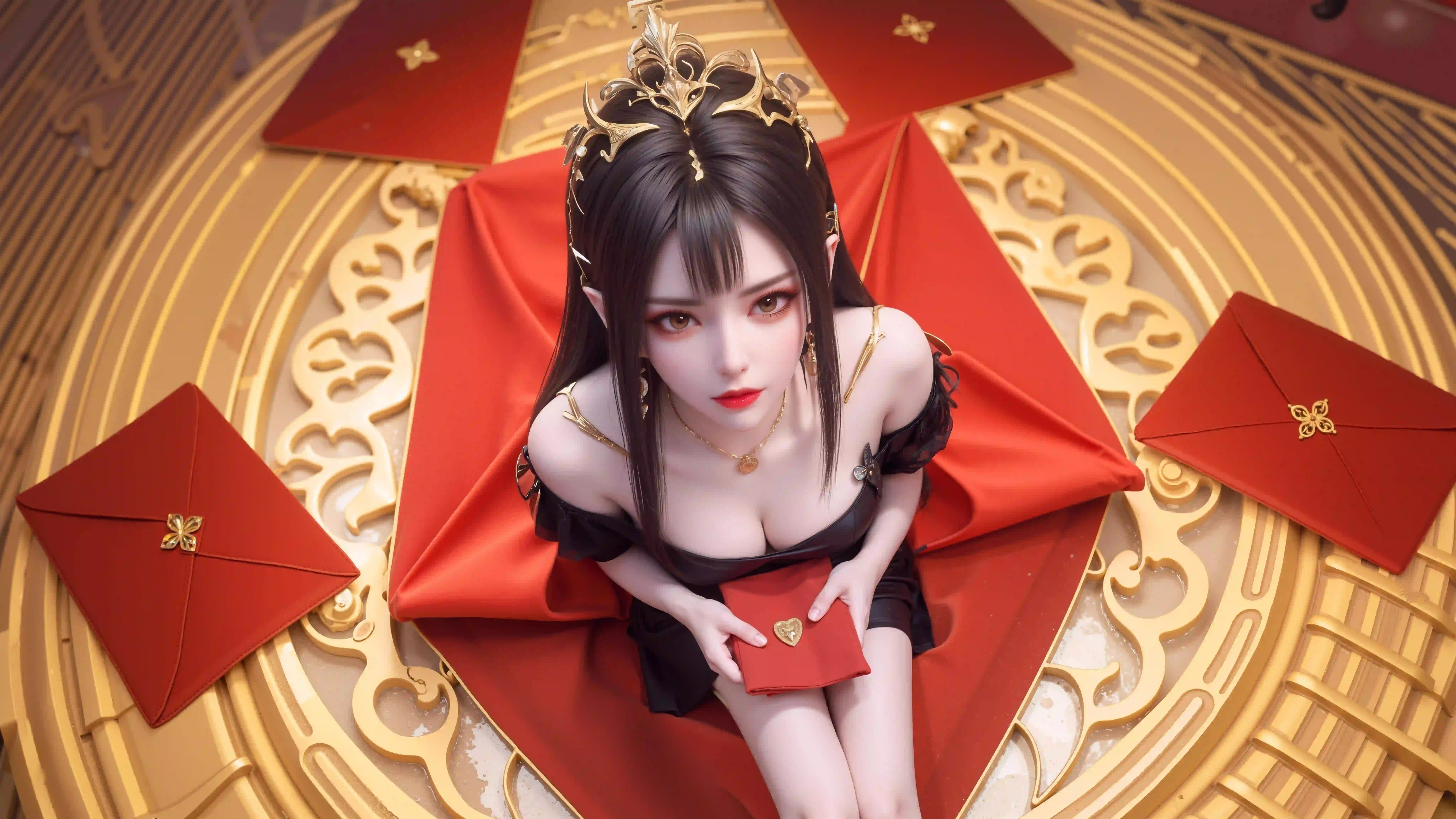 ai 长发性感美女 红色 红包 长腿美女