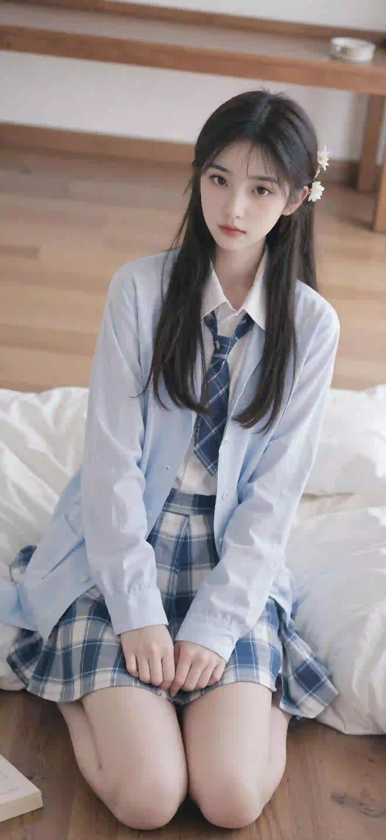 长发jk美女 居家写真 