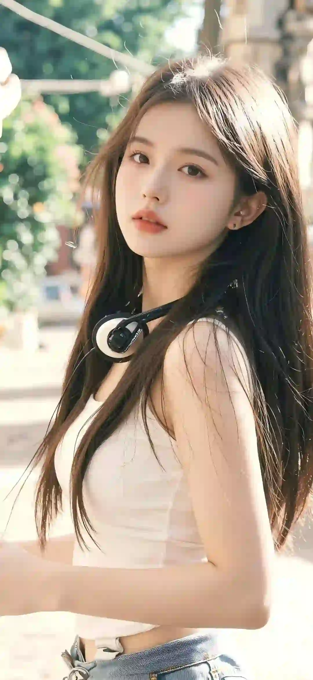 美女 长发美女 吊带美女 音乐