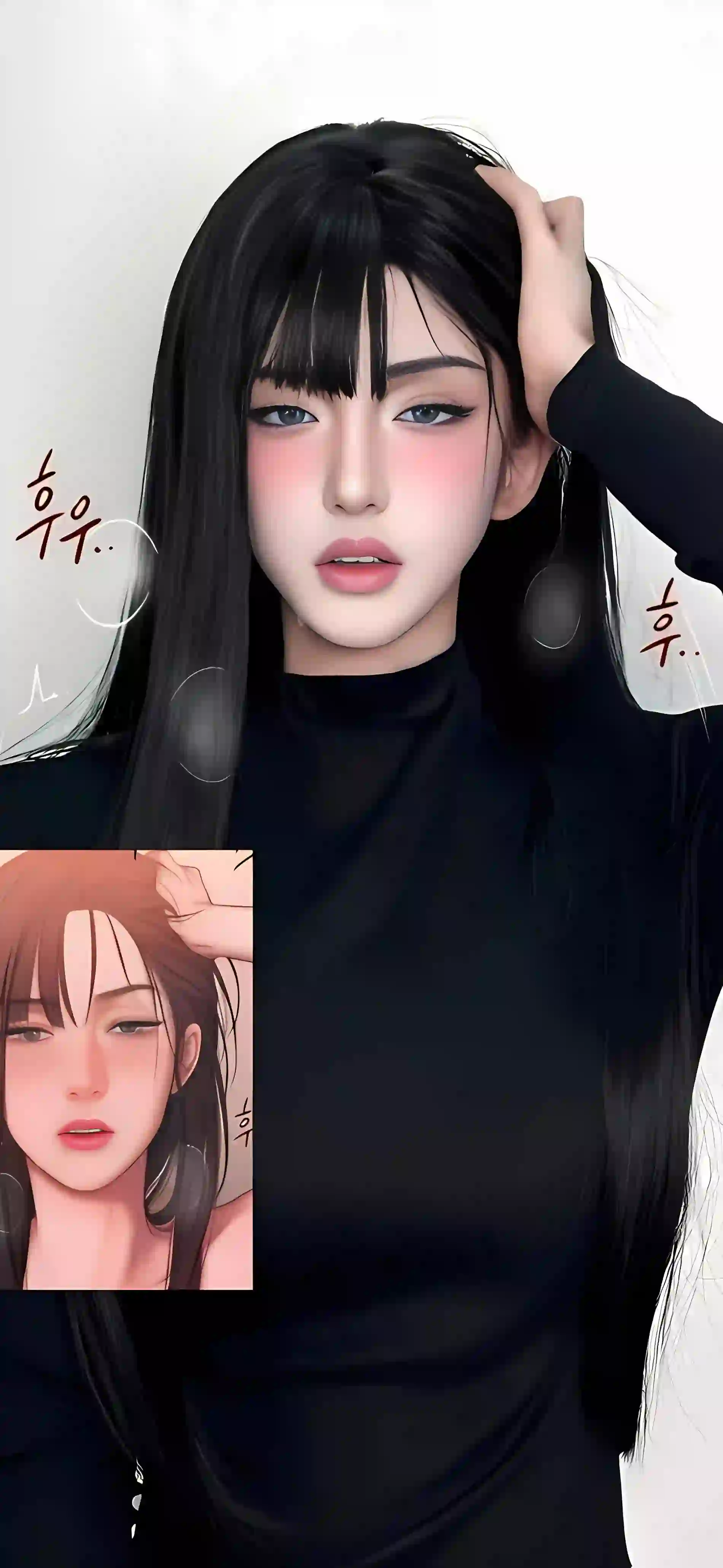 长发美女 黑长直 黑色衣服