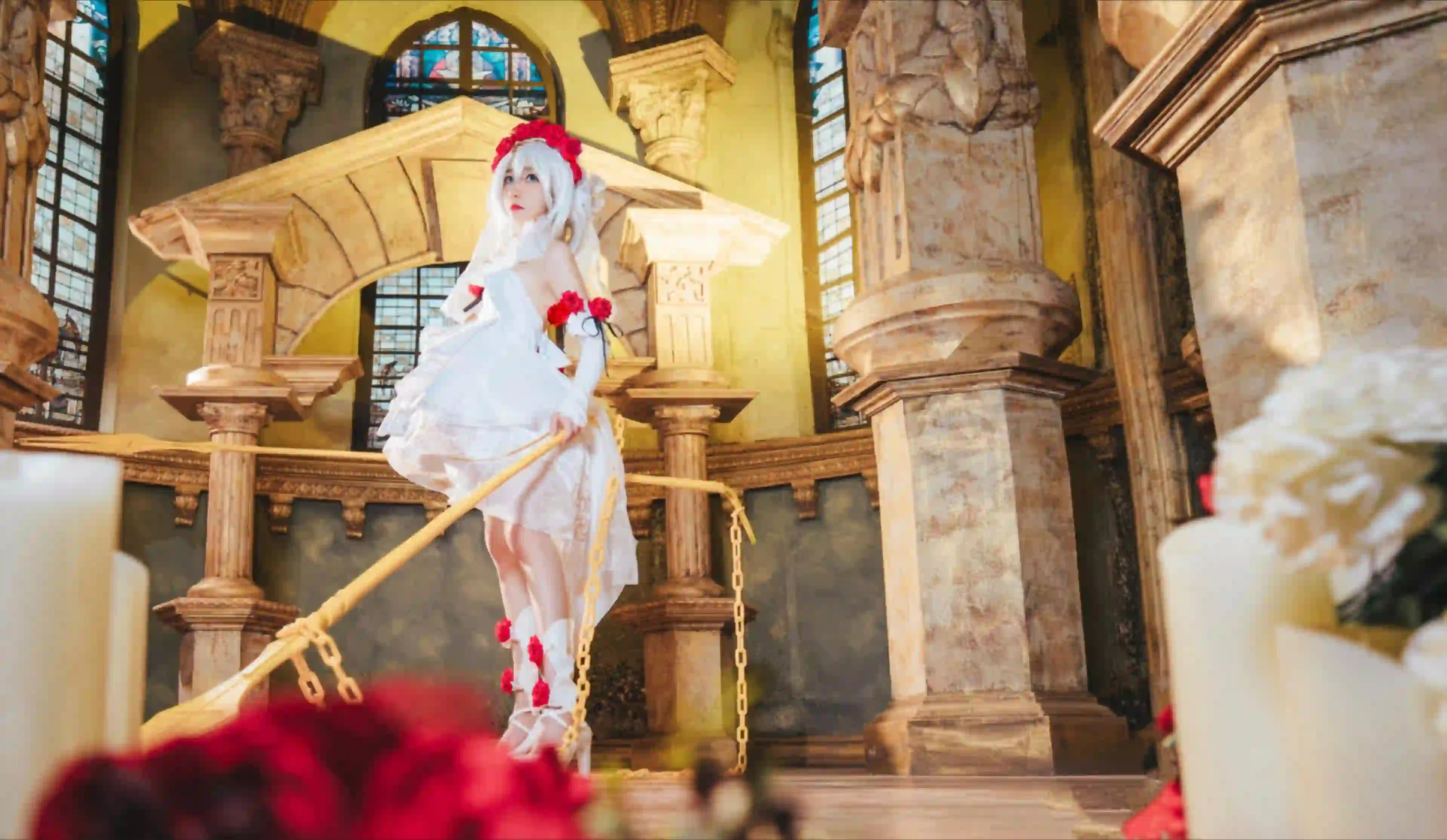 长发美女 白色长发 Coser 白裙少女 长裙