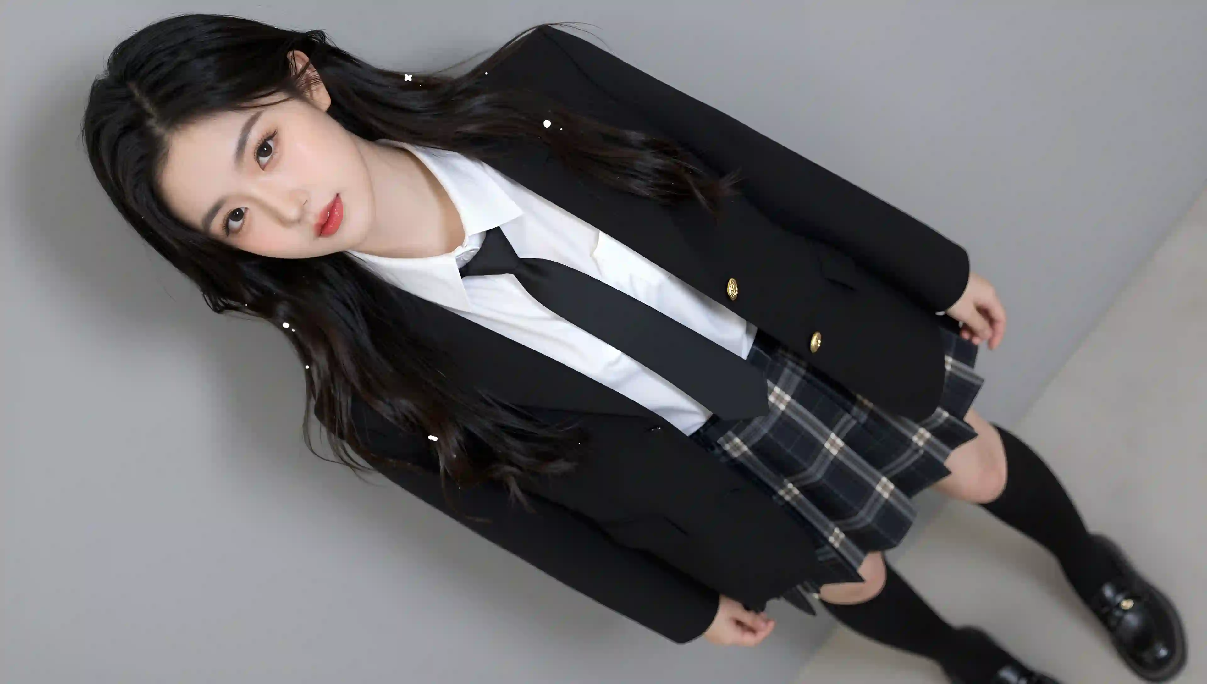 长发jk美女 俯拍 长发美女 白色衬衫 清纯