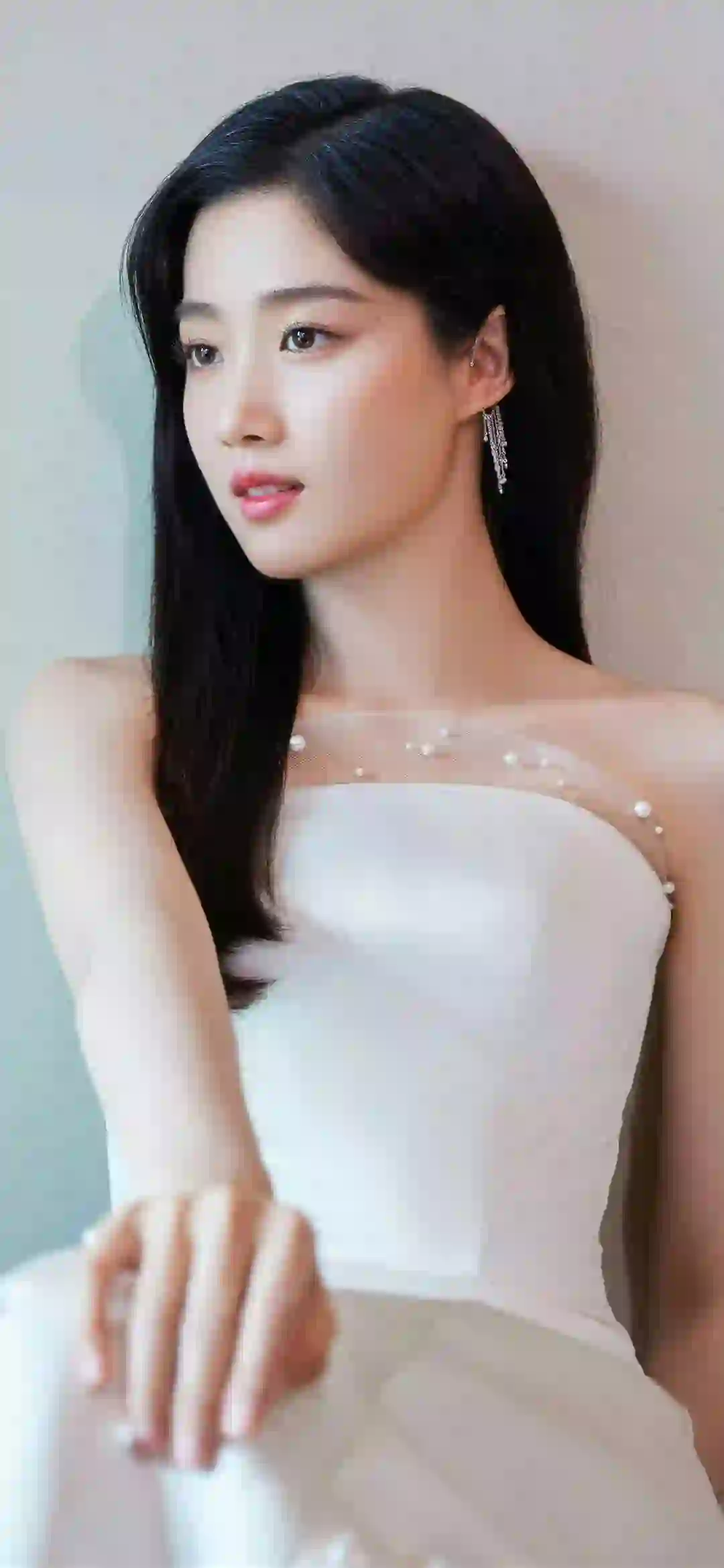 长发抹胸长裙 抹胸穿搭 性感美女 