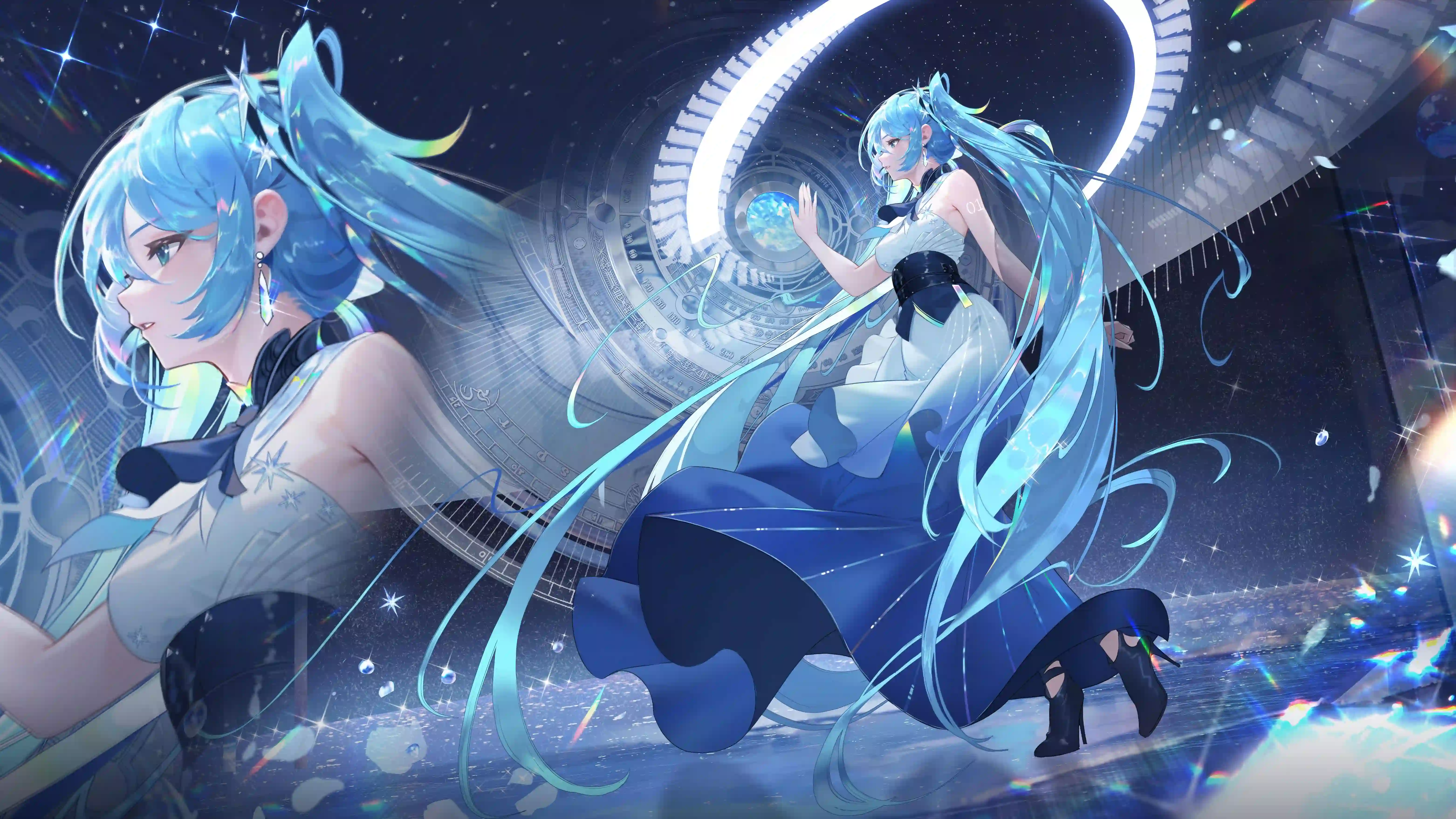 动漫女孩 二次元 双马尾女孩 初音未来 蓝色头发 虚拟歌姬 舞台