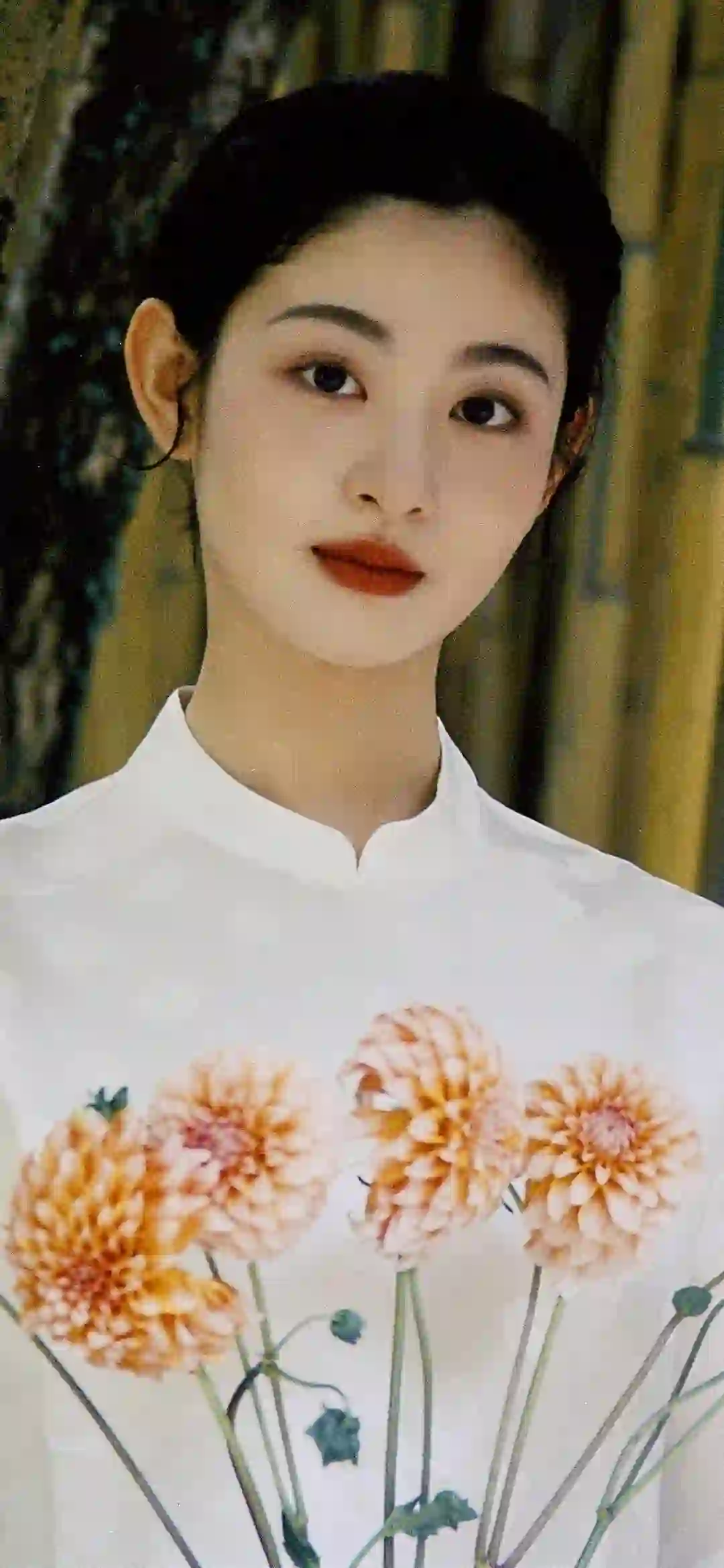 明星 赵晴 长发美女 古风 花 白色衣服