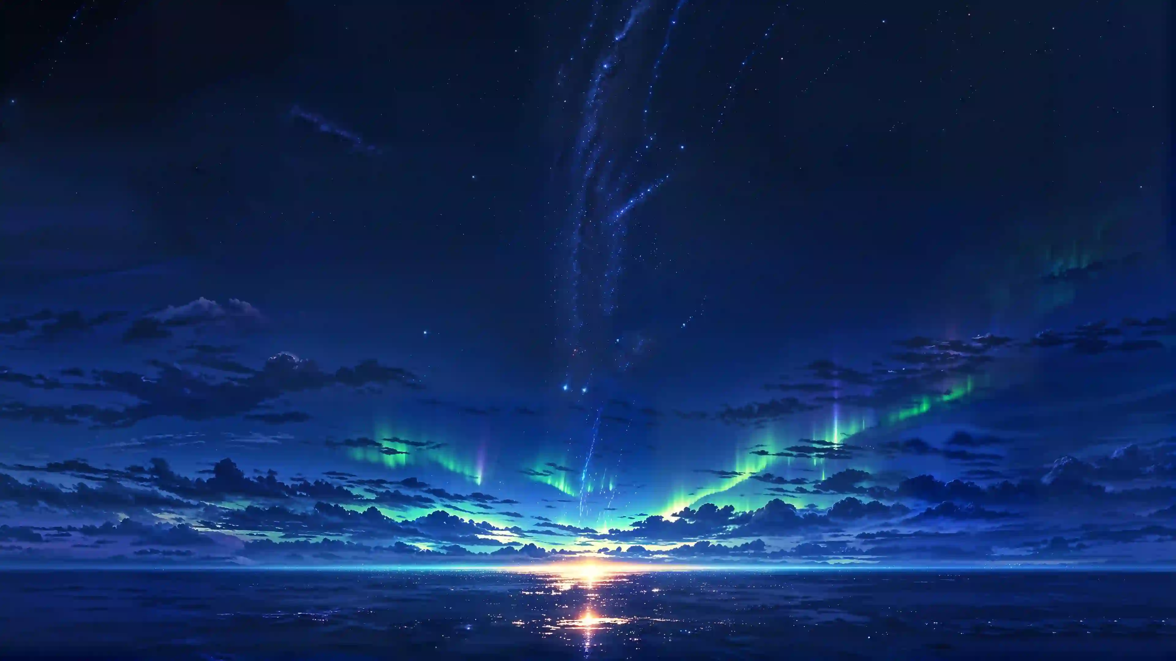 星空 极光 夜海 梦幻风景 动漫插画