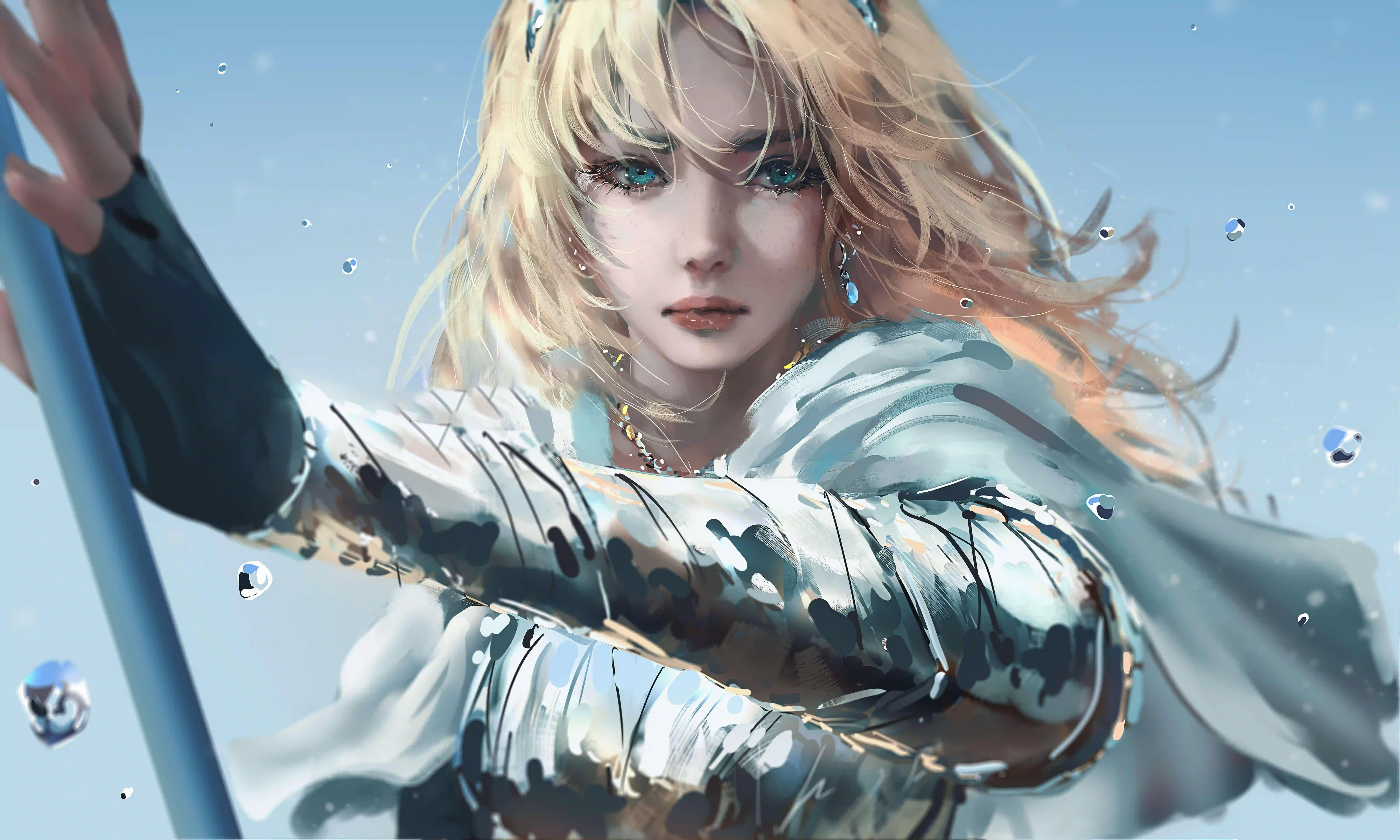 金发铠甲女战士 风雪执杖高清桌面