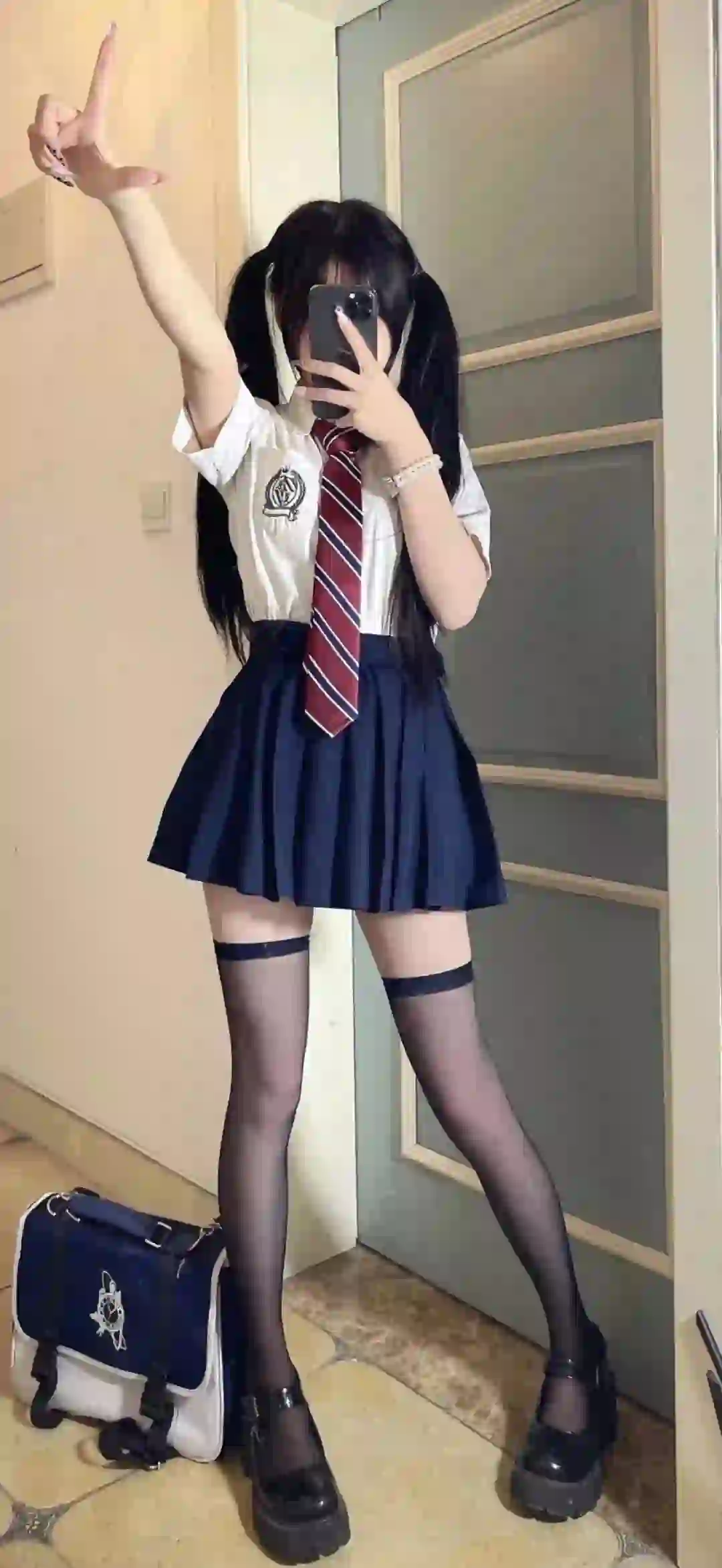 双马尾jk女孩 自拍 jk短裙美女 丝袜美女 丝袜 黑丝