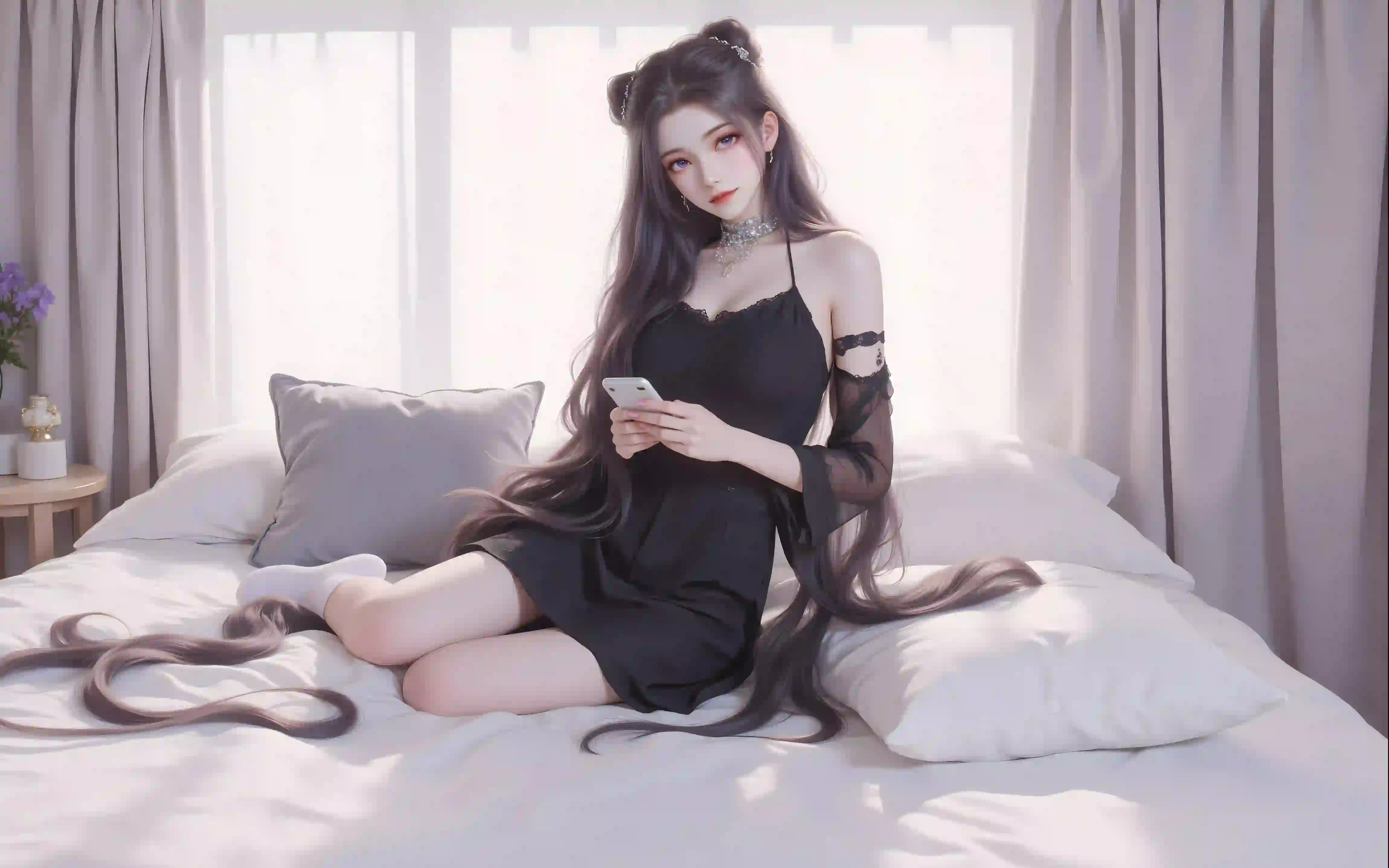 黑色吊带 动漫女孩 二次元 ai 朱竹清