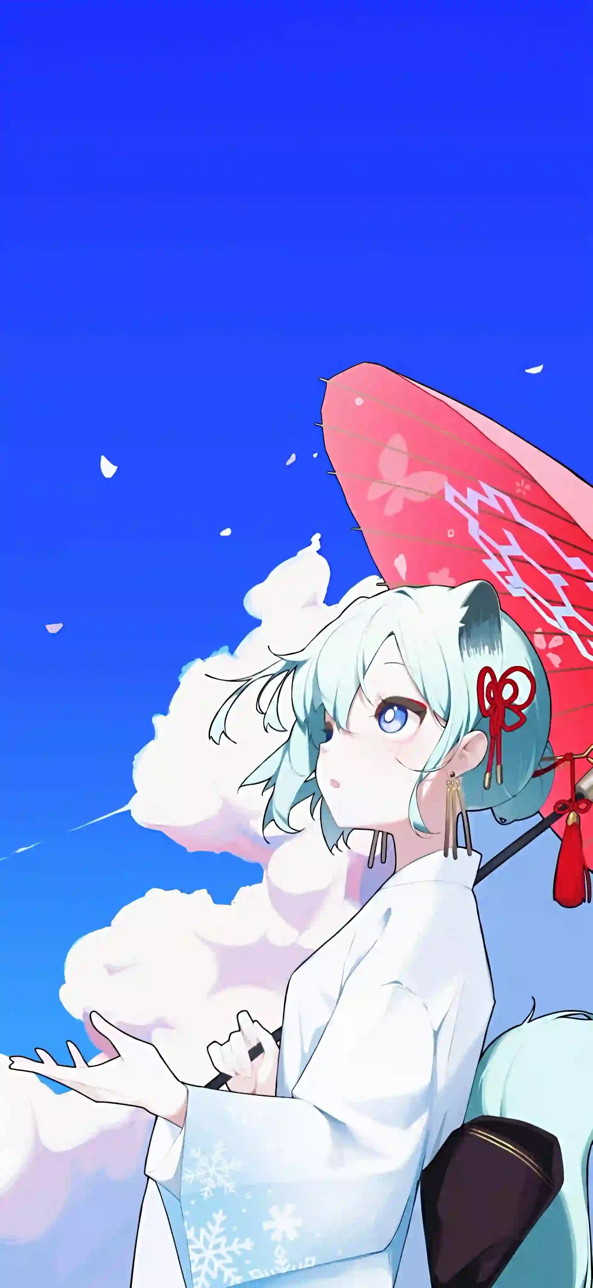 撑伞动漫女孩 二次元女孩 蓝色天空