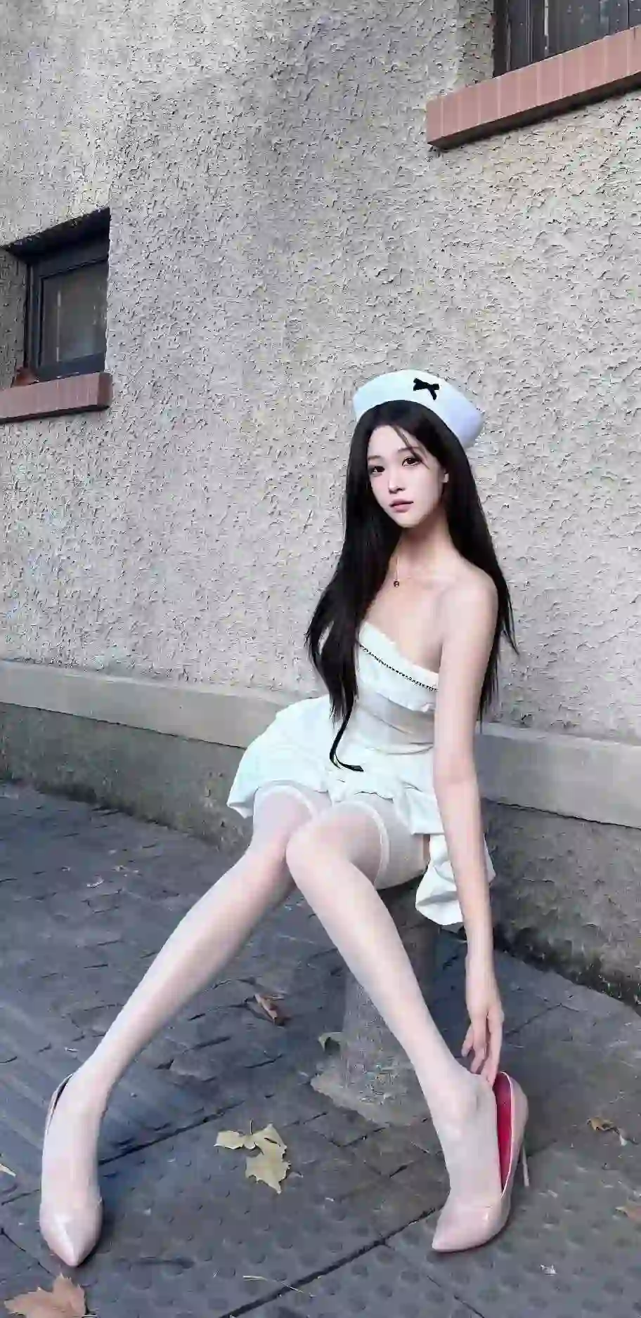 白色丝袜 长发性感美女 高跟鞋