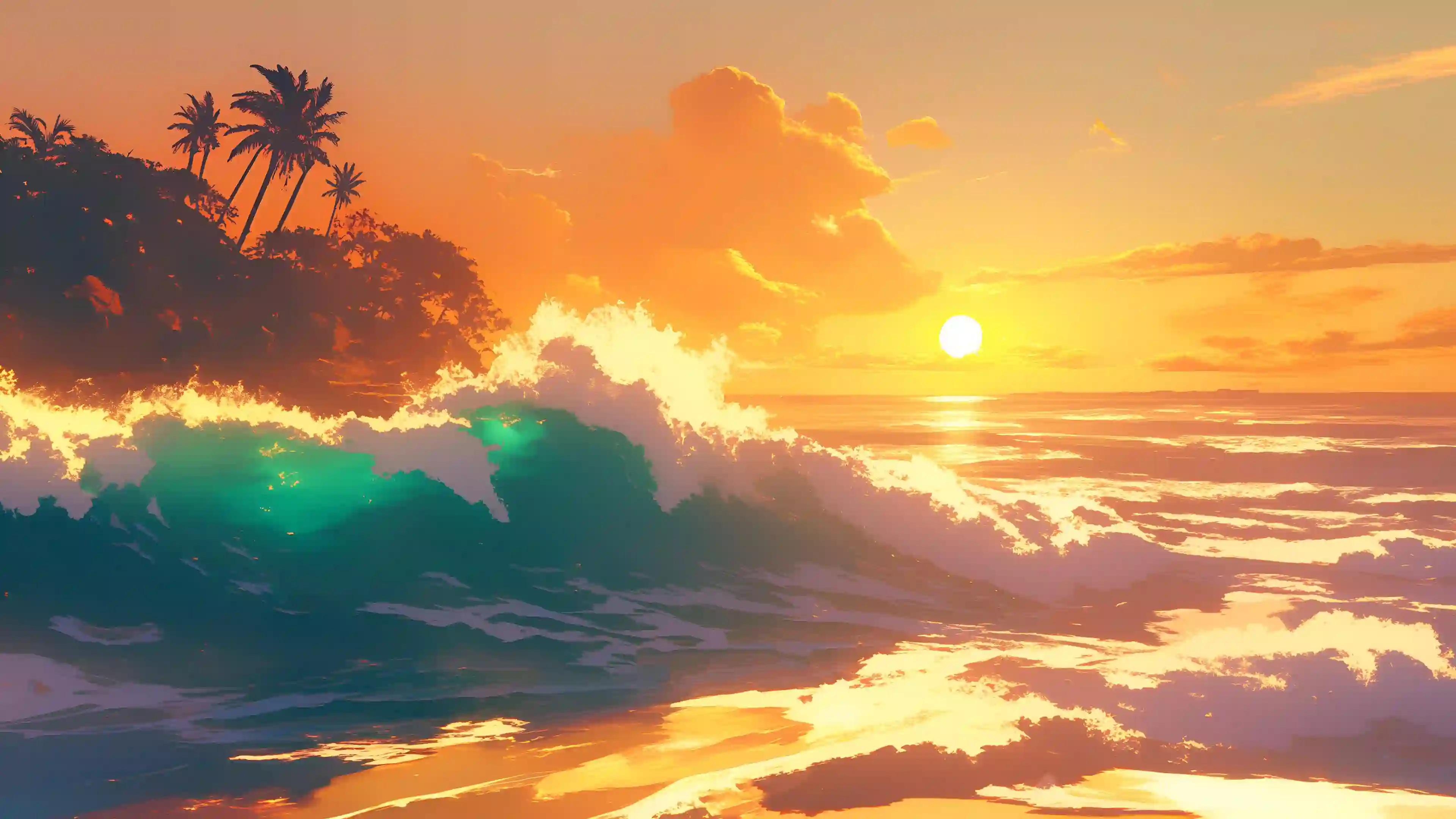 海边 日落 椰子树 浪漫 风景