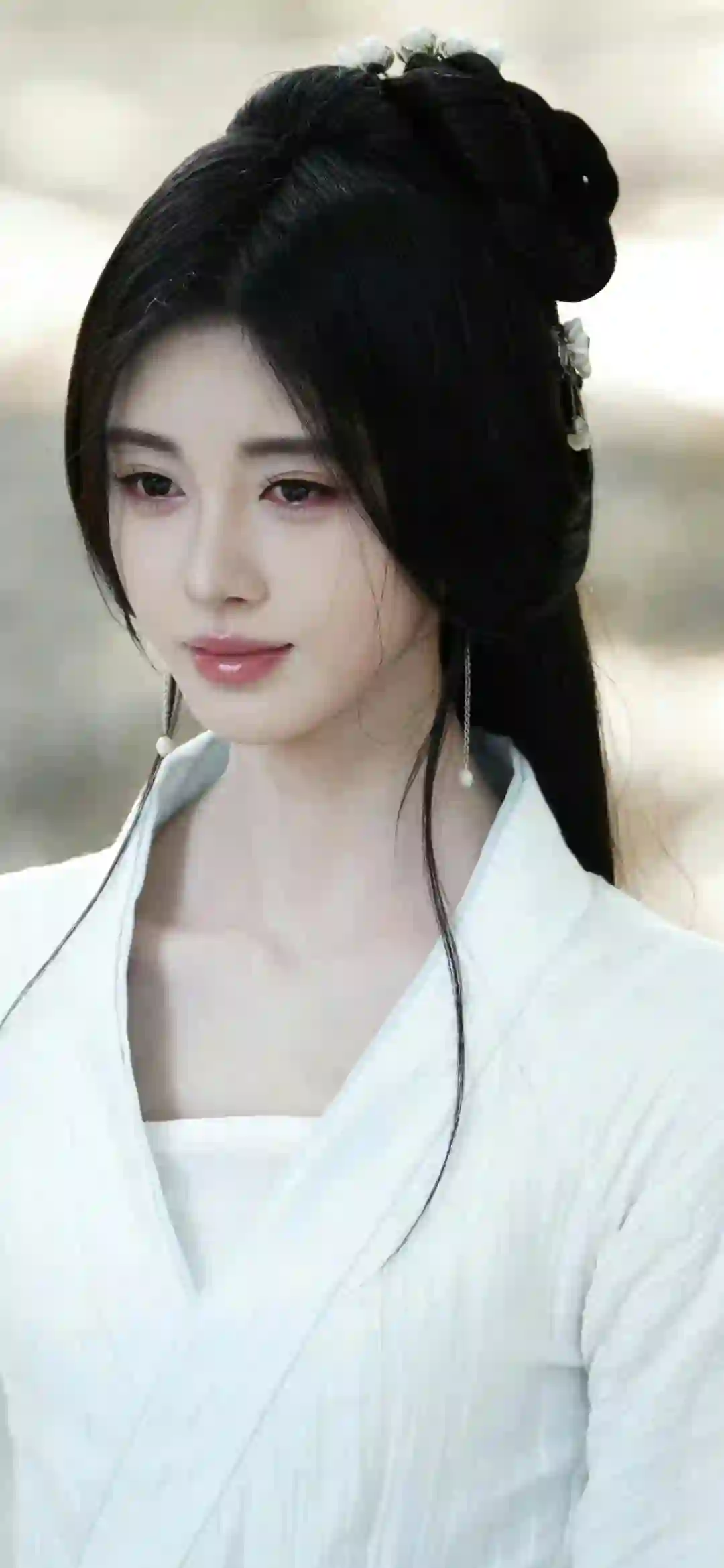 美女明星 鞠婧祎 长发可爱女孩 白色衣服 古风