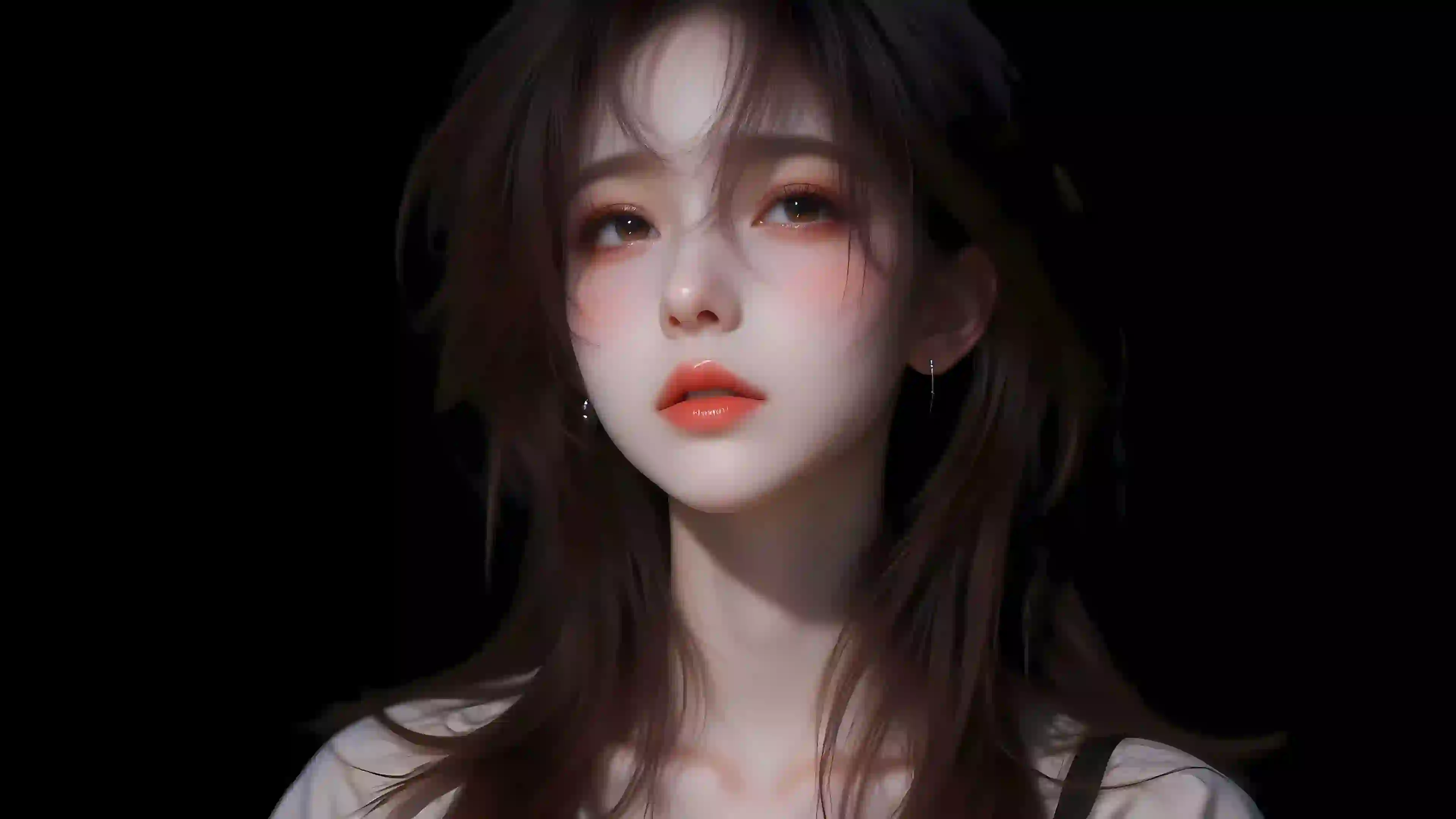 长发美女 黑色背景 精致妆容