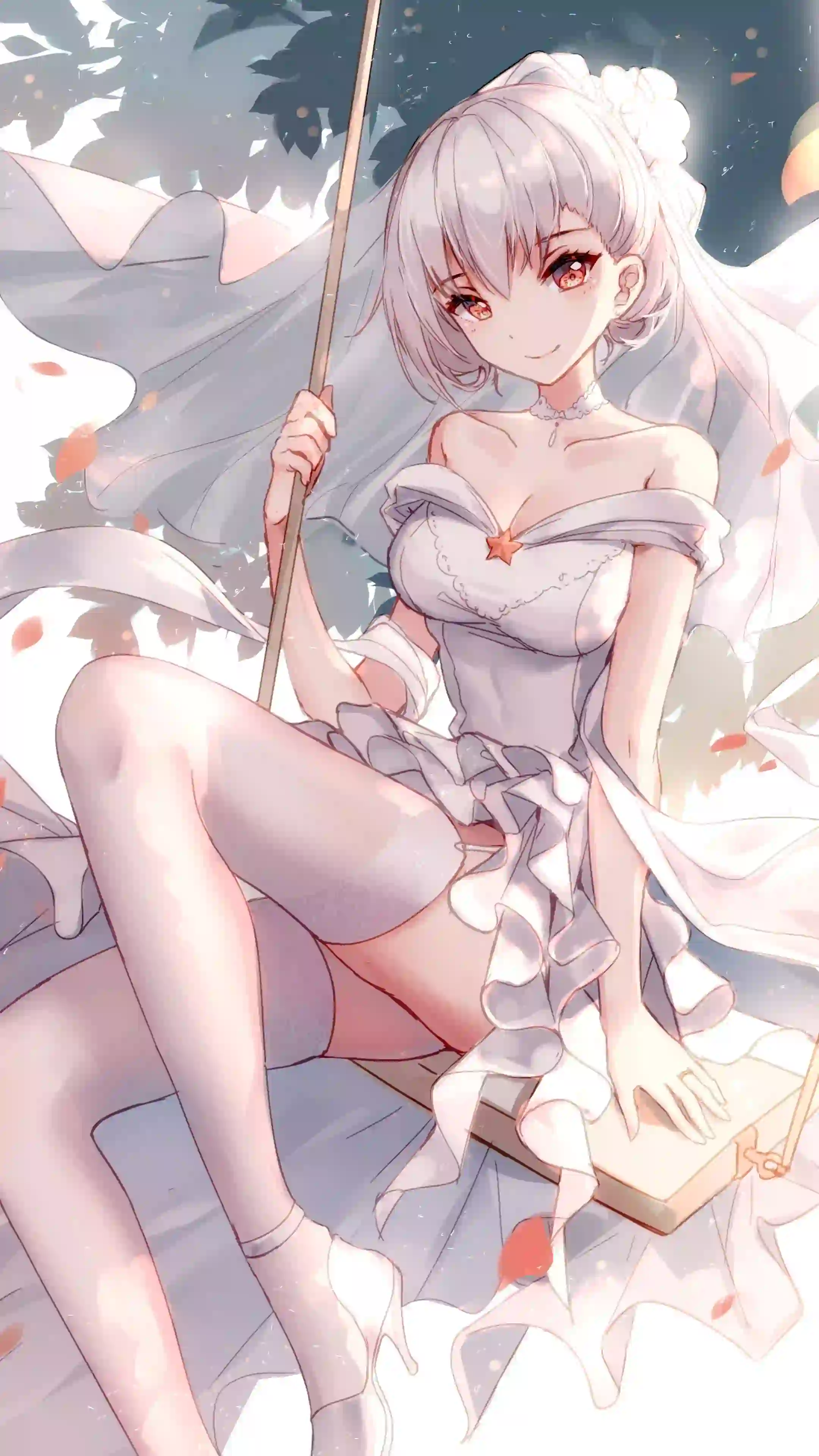 动漫女孩 二次元女孩 长腿美女 白色头发