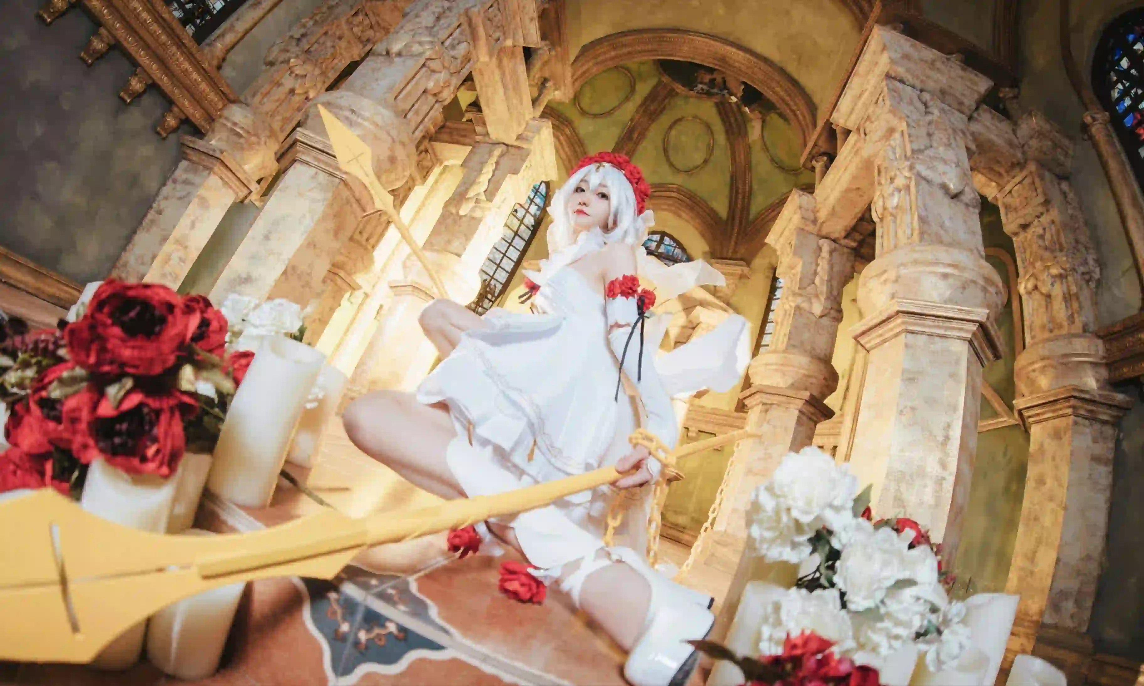 长发美女 白色长发 Coser 白裙少女 战斗