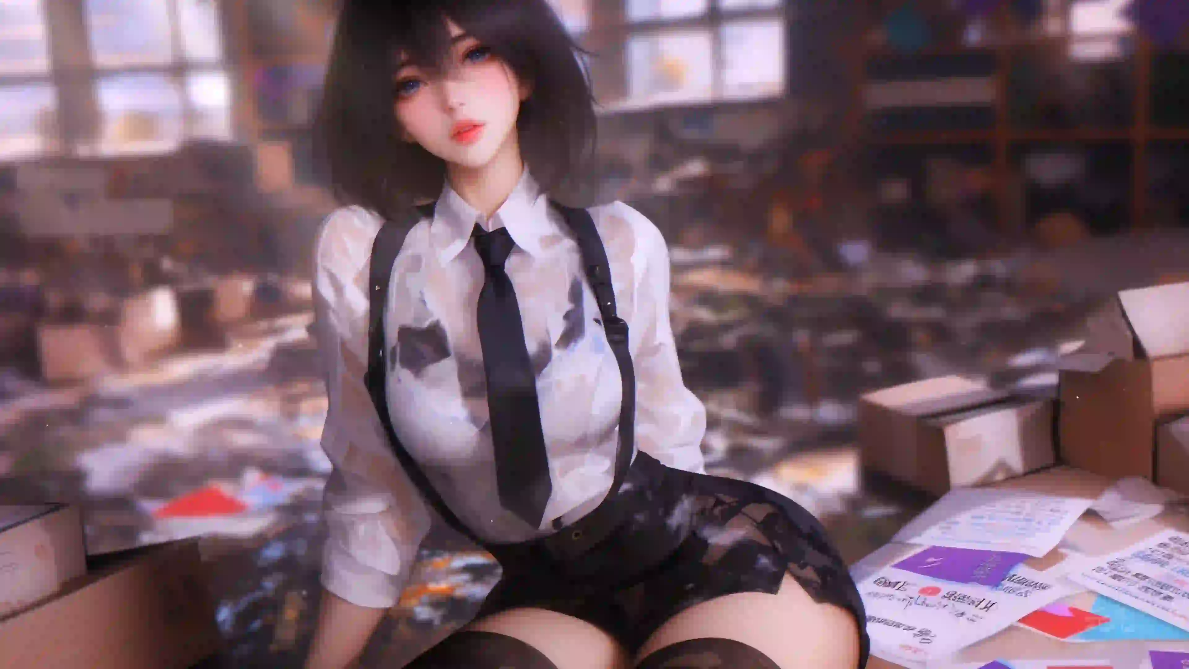 Ai美女 长发美女 ai壁纸 4k壁纸 性感美女 jk美女