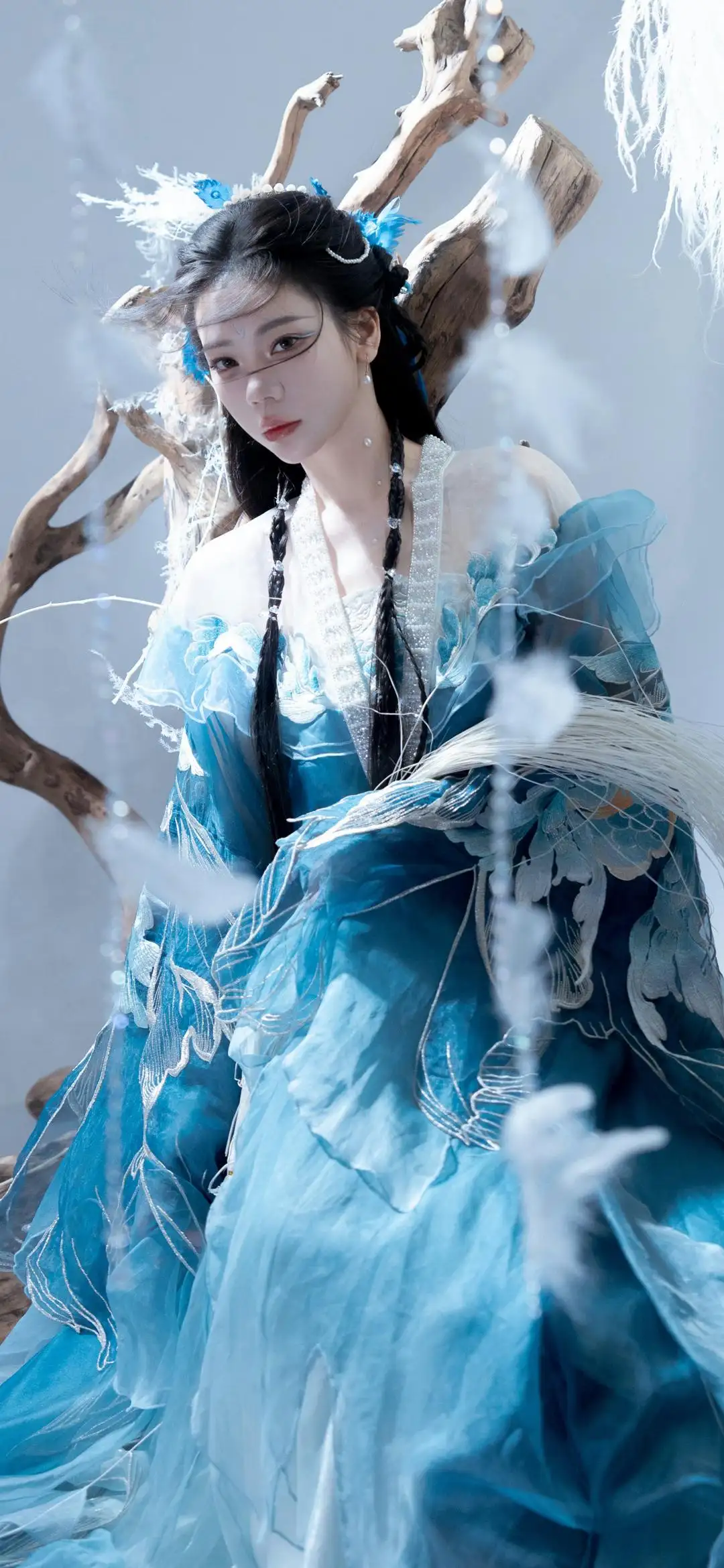长发古风 蓝色裙子 古风美女