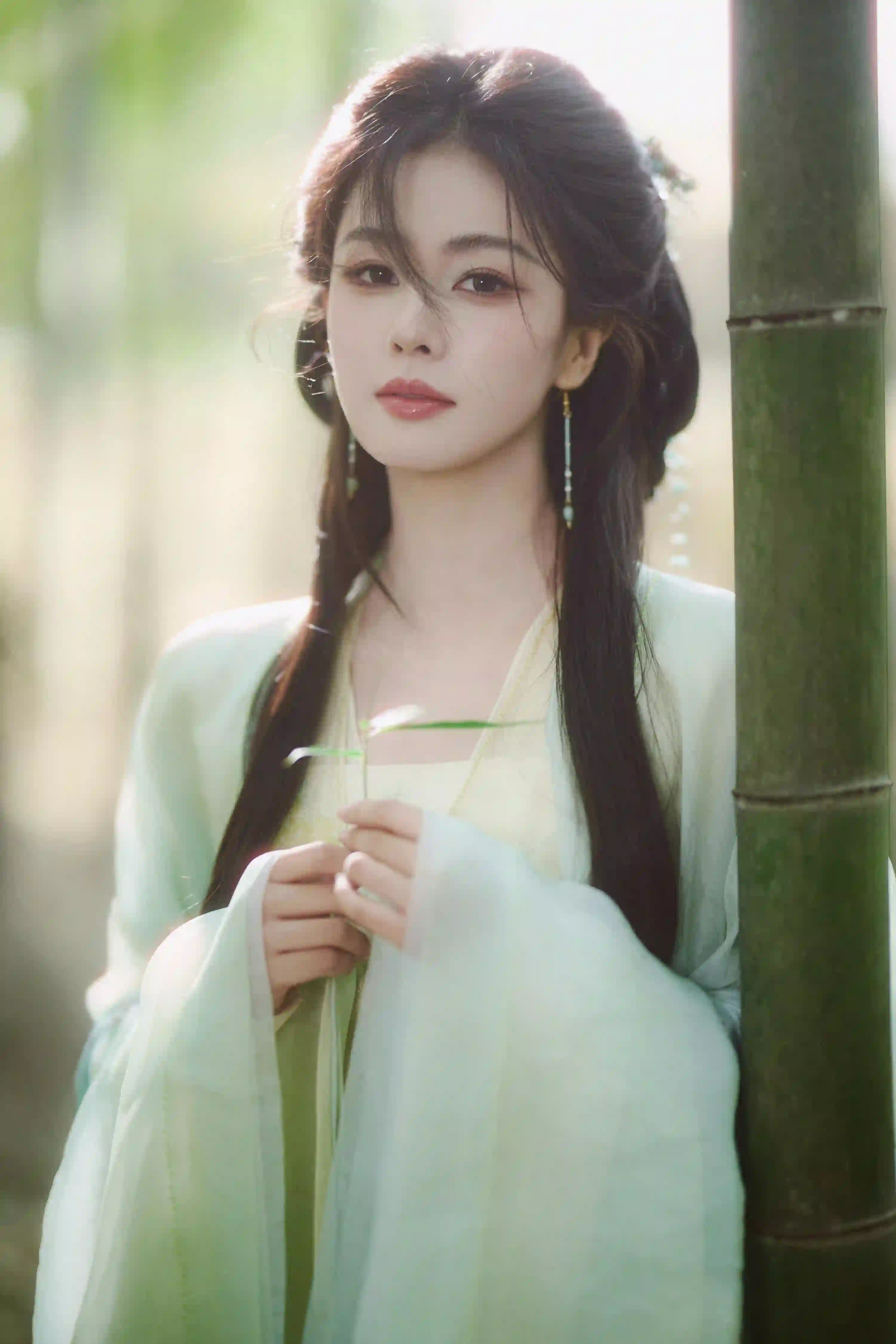 竹林 汉服 少女 古风 唯美 壁纸 白鹿