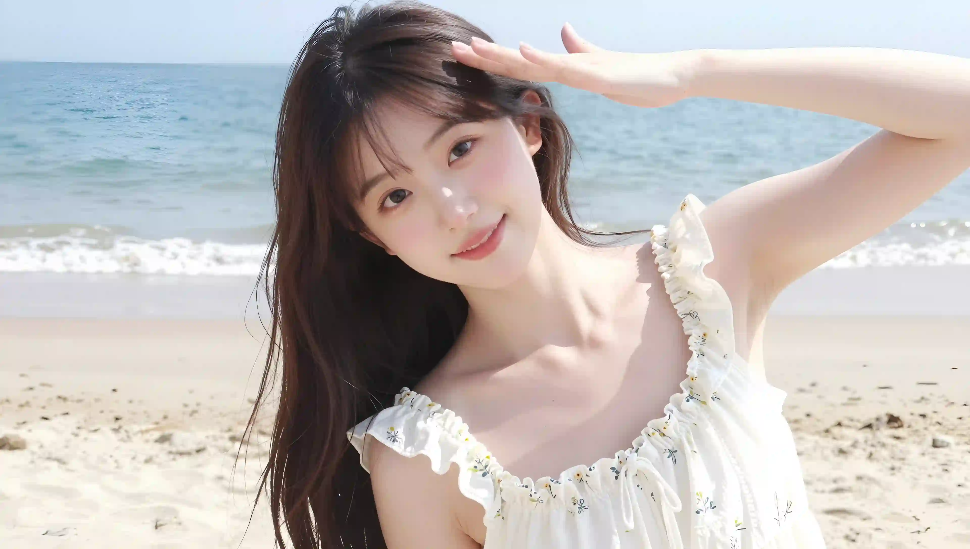 海滩 少女 阳光 夏日 清新