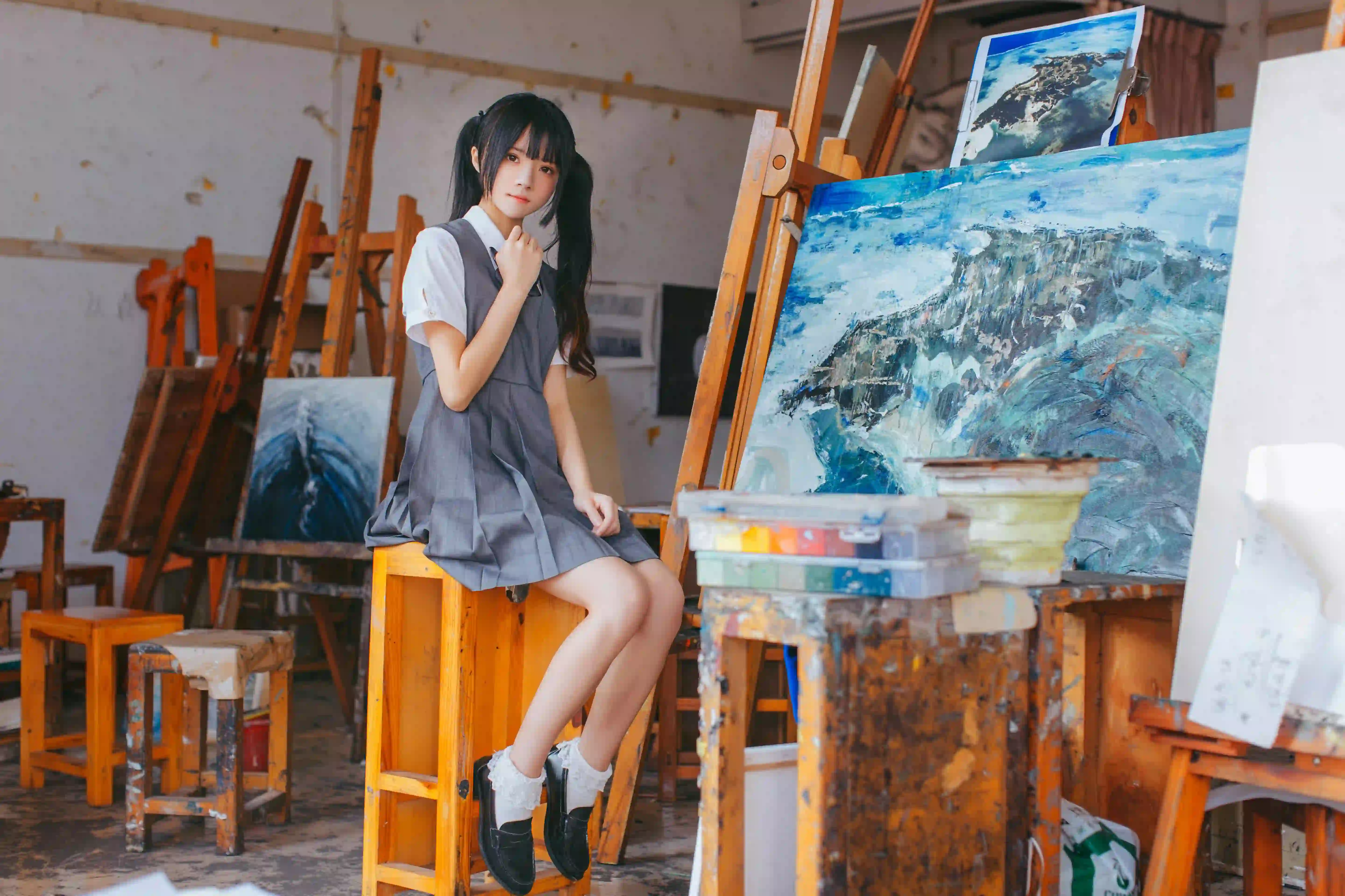 双马尾 jk女孩 长发可爱女孩 作画